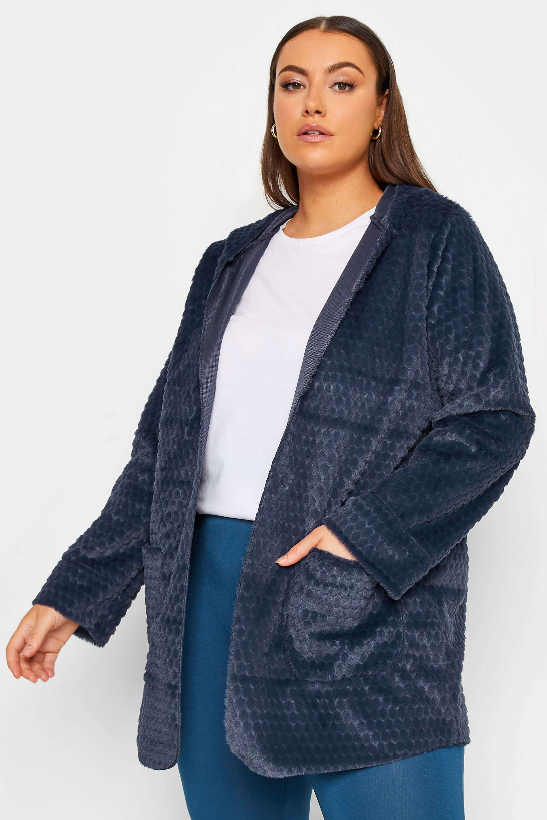 YOURS LUXURY Plus Size Navy Blue Faux Fur Hooded Jacket | Yours Clothing 1