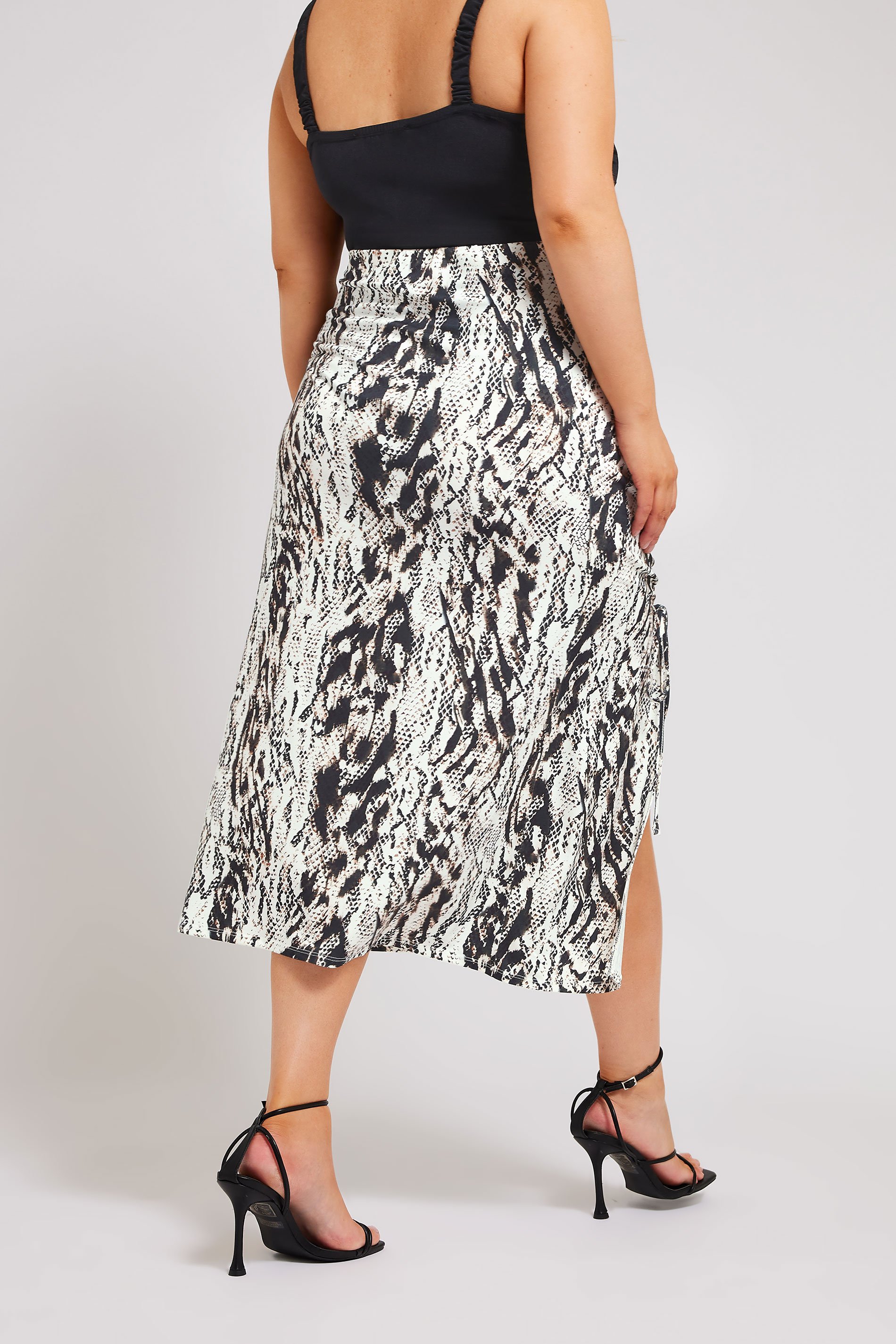 YOURS LONDON Plus Size White Snake Print Ruched Skirt | Yours Clothing 3