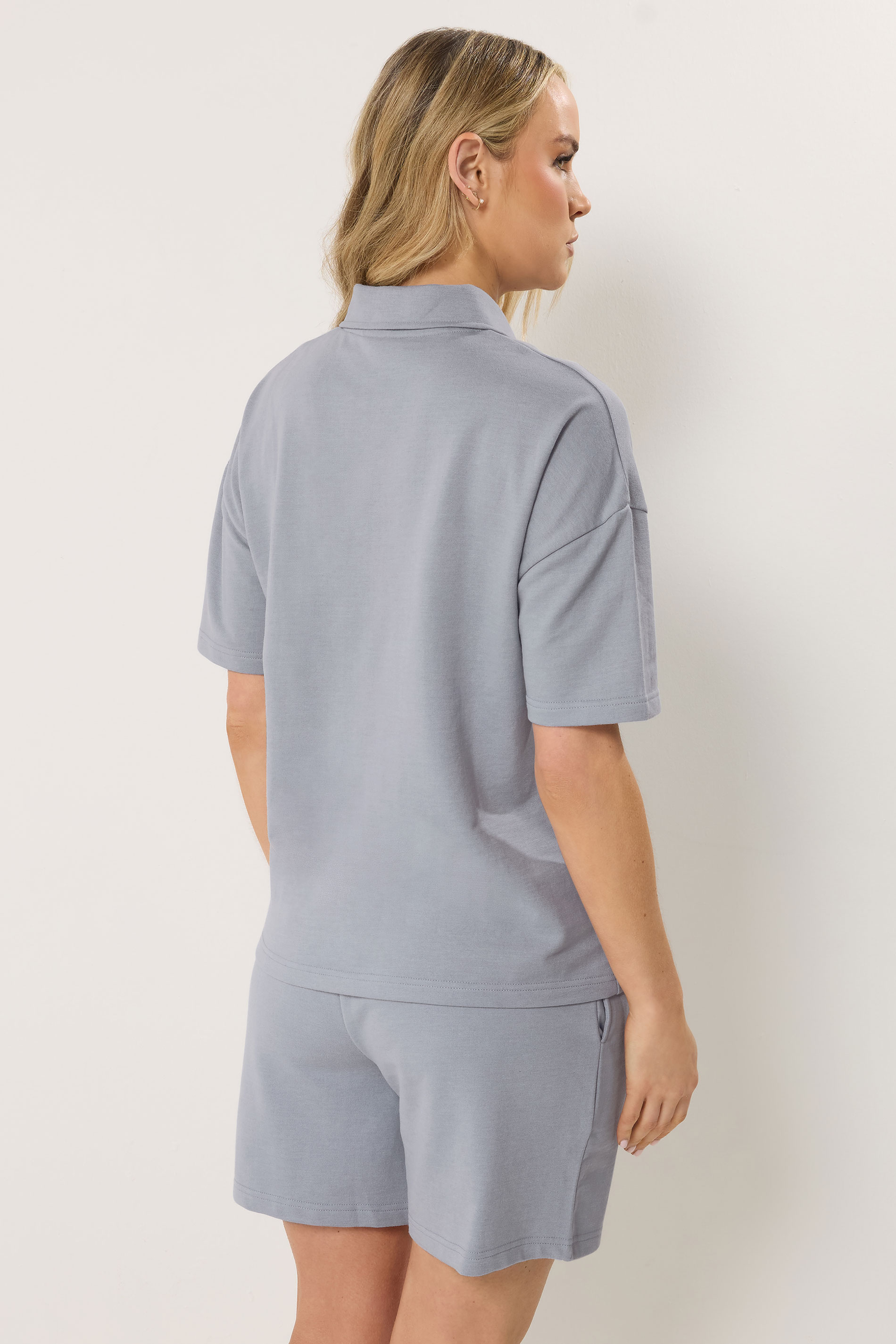 LTS Tall Women's Set Blue Quarter Zip Short Sleeve Cotton Sweatshirt & Shorts | Long Tall Sally 2