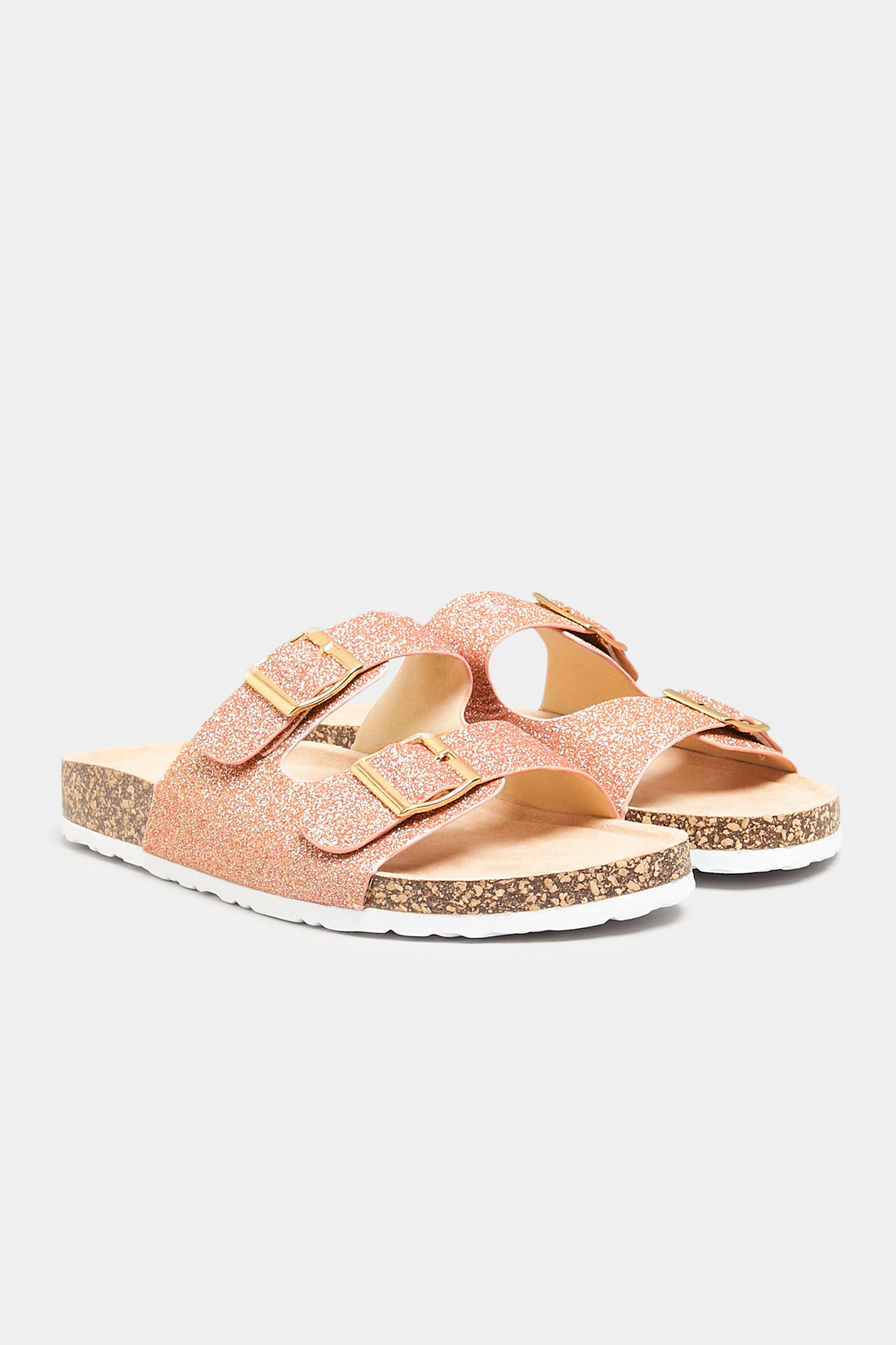 Pink Glitter Buckle Strap Footbed Sandals In Extra Wide EEE Fit_A.jpg