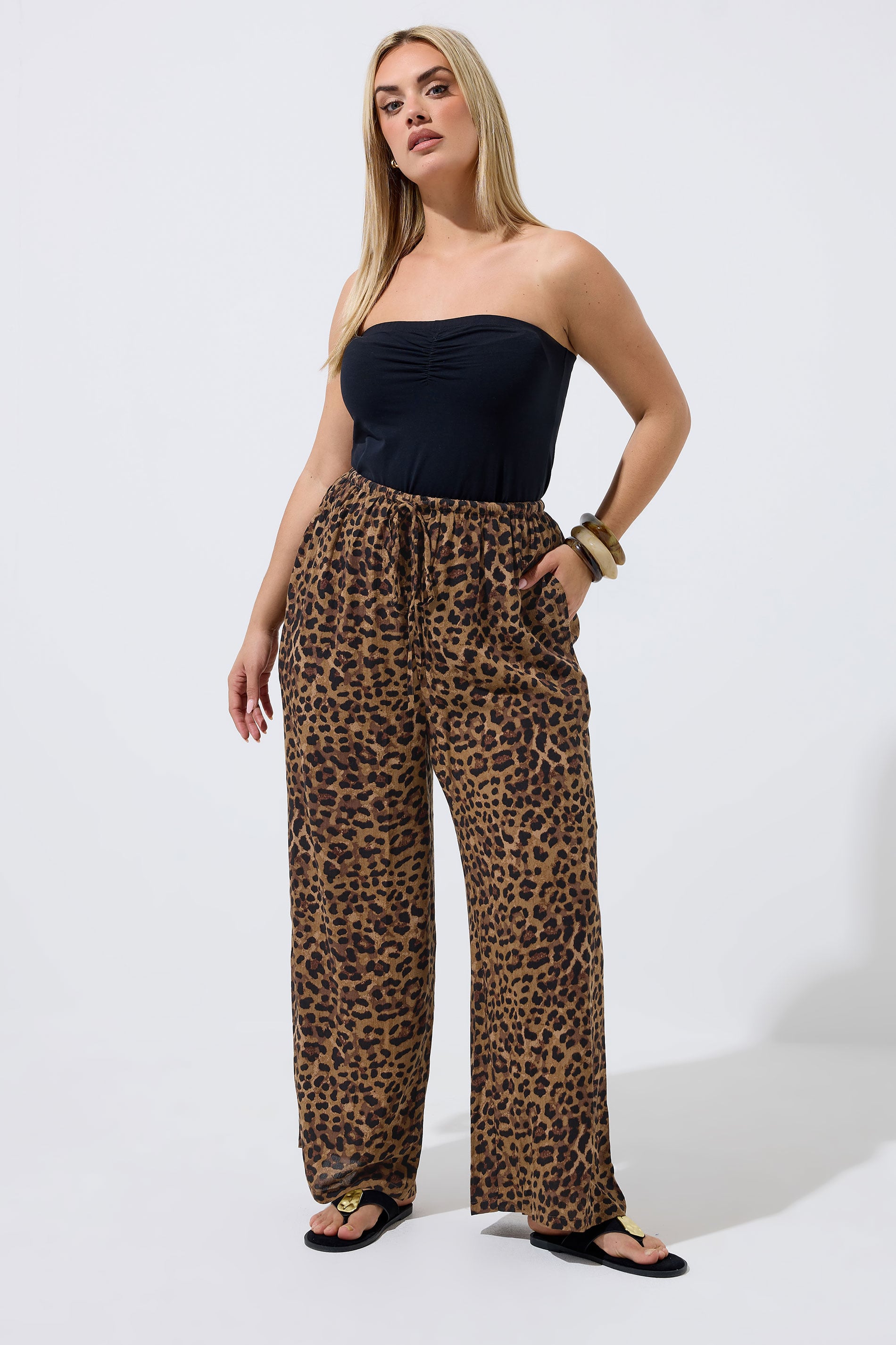 LIMITED COLLECTION Plus Size Brown Leopard Crinkle Trousers | Yours Clothing 3