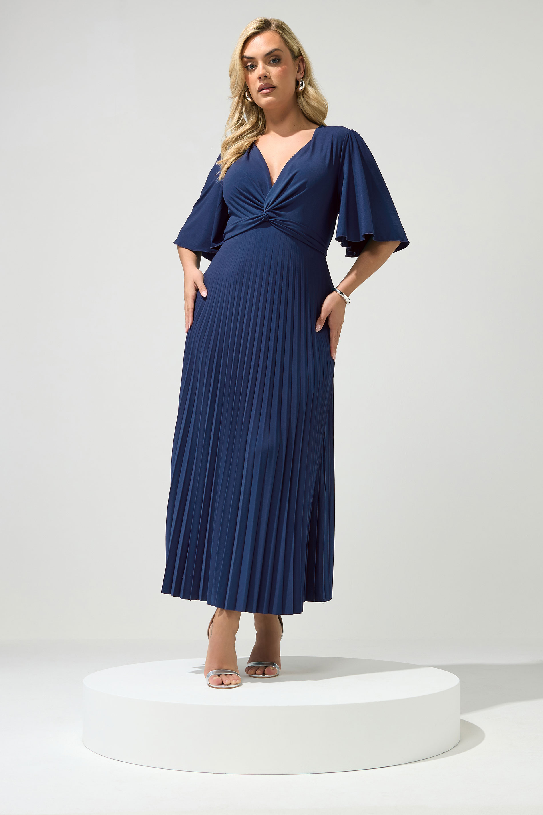 YOURS LONDON Curve Navy Blue Knot Pleated Maxi Dress | Yours Clothing 3