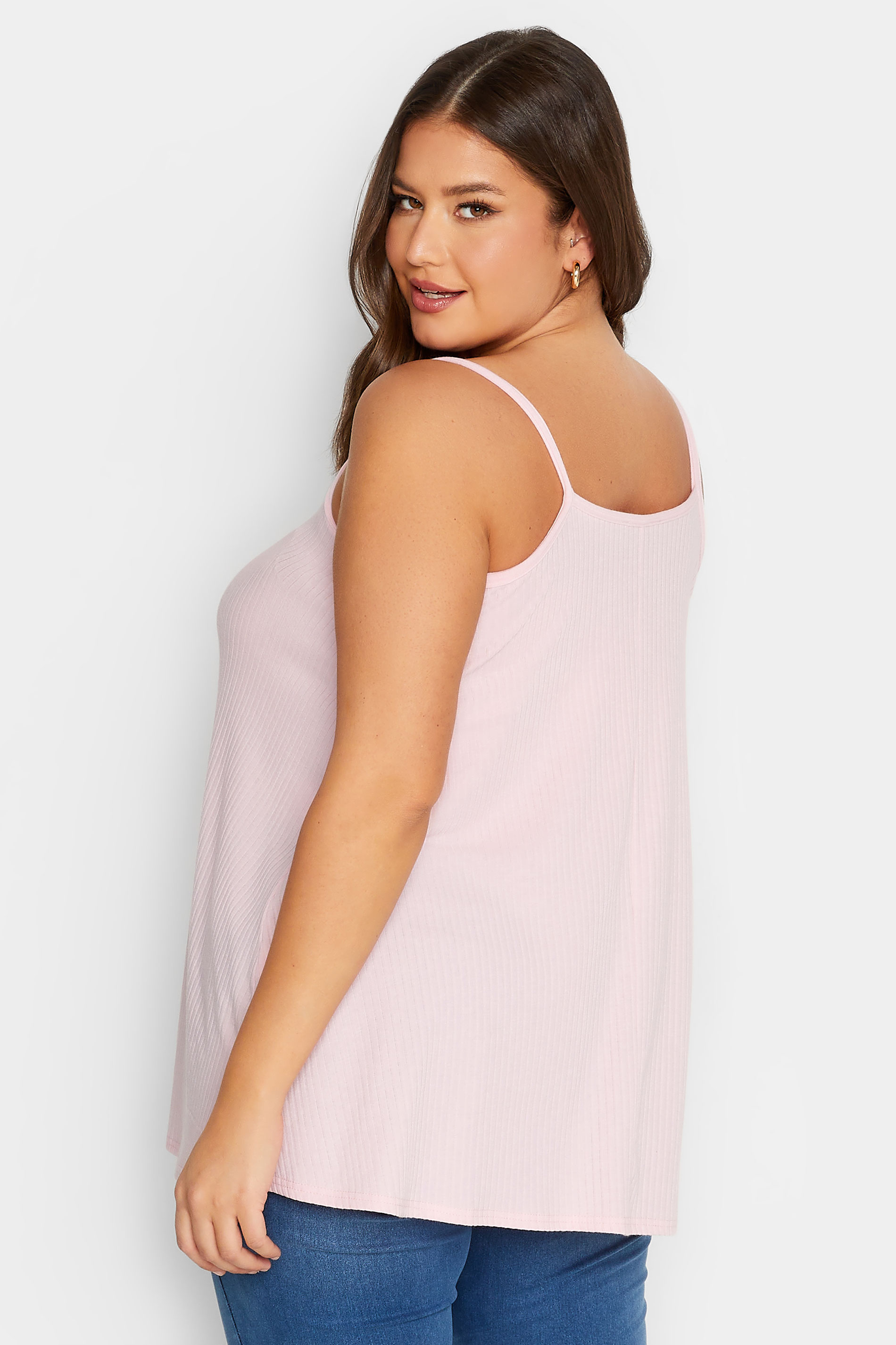YOURS Curve Plus Size Dusky Pink Ribbed Swing Cami Vest Top | Yours Clothing  3