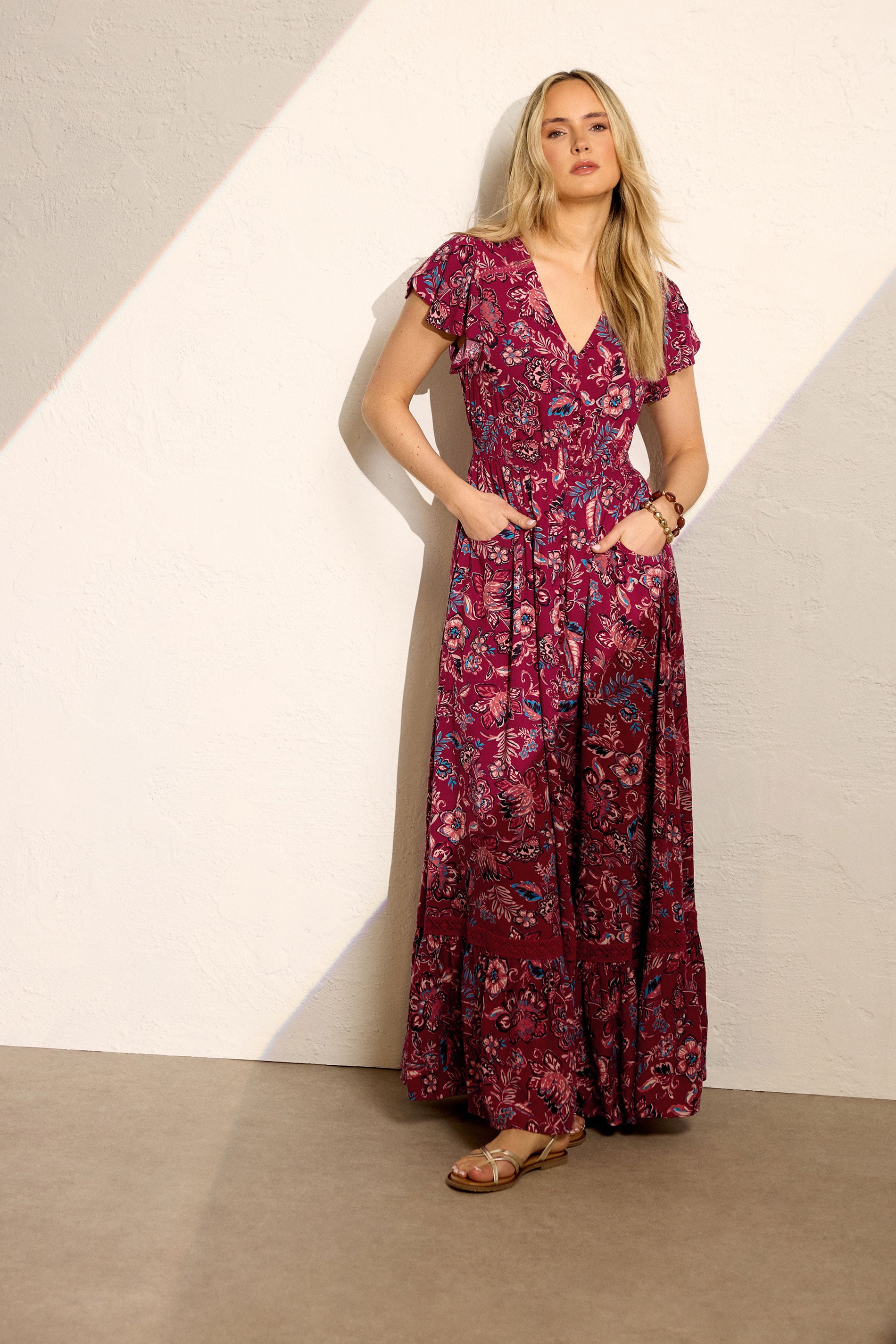 LTS Tall Women's Red Floral Print Button Maxi Dress | Long Tall Sally 3