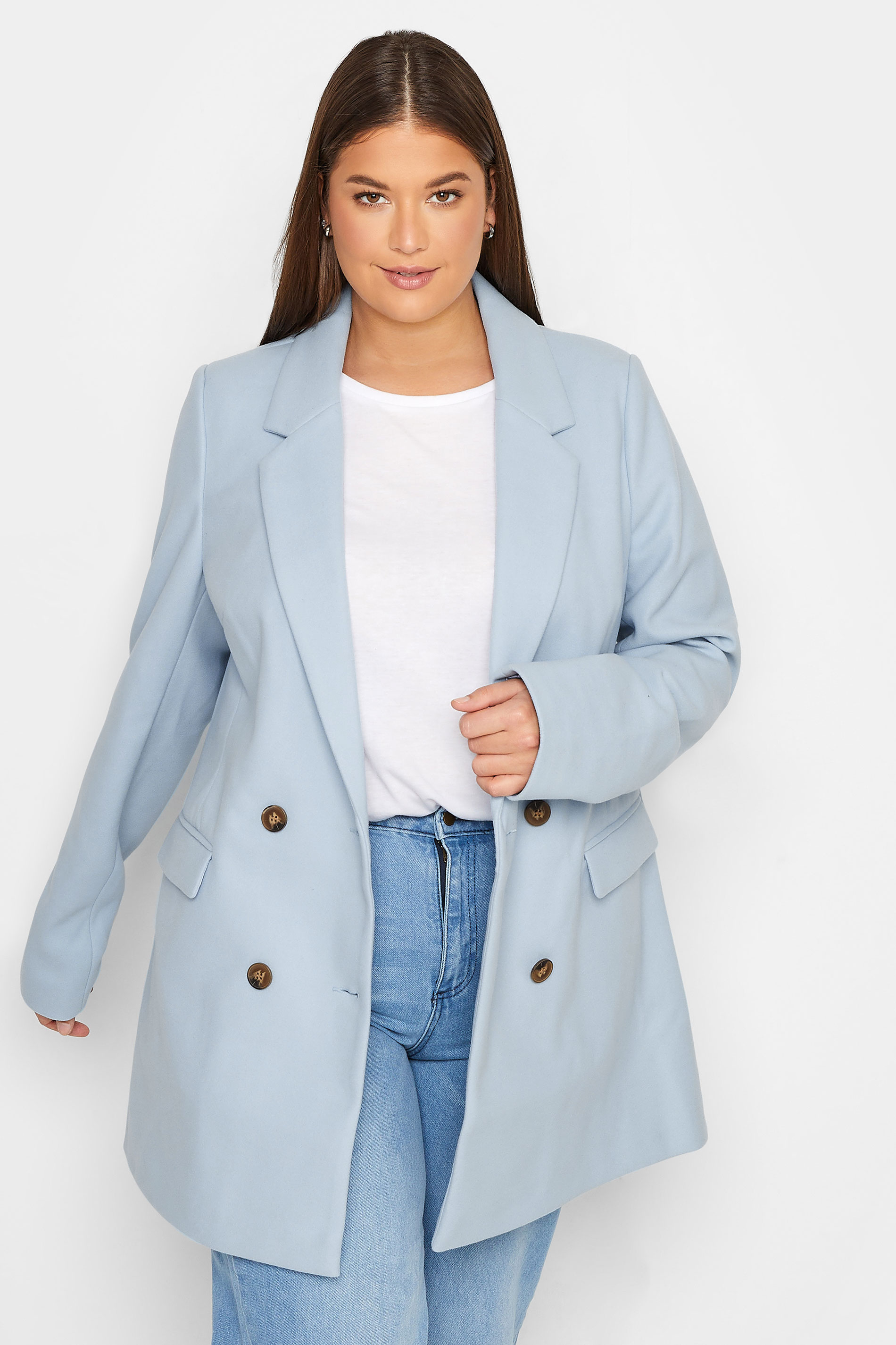 LTS Tall Women's Light Blue Double Breasted Brushed Jacket | Long Tall Sally 1