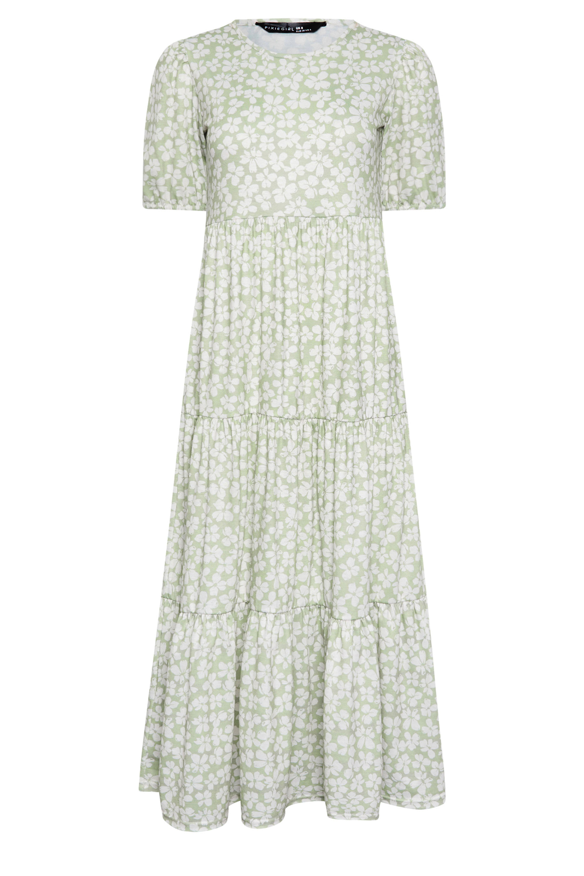 PixieGirl Sage Green Ditsy Tiered Maxi Dress | PixieGirl 5