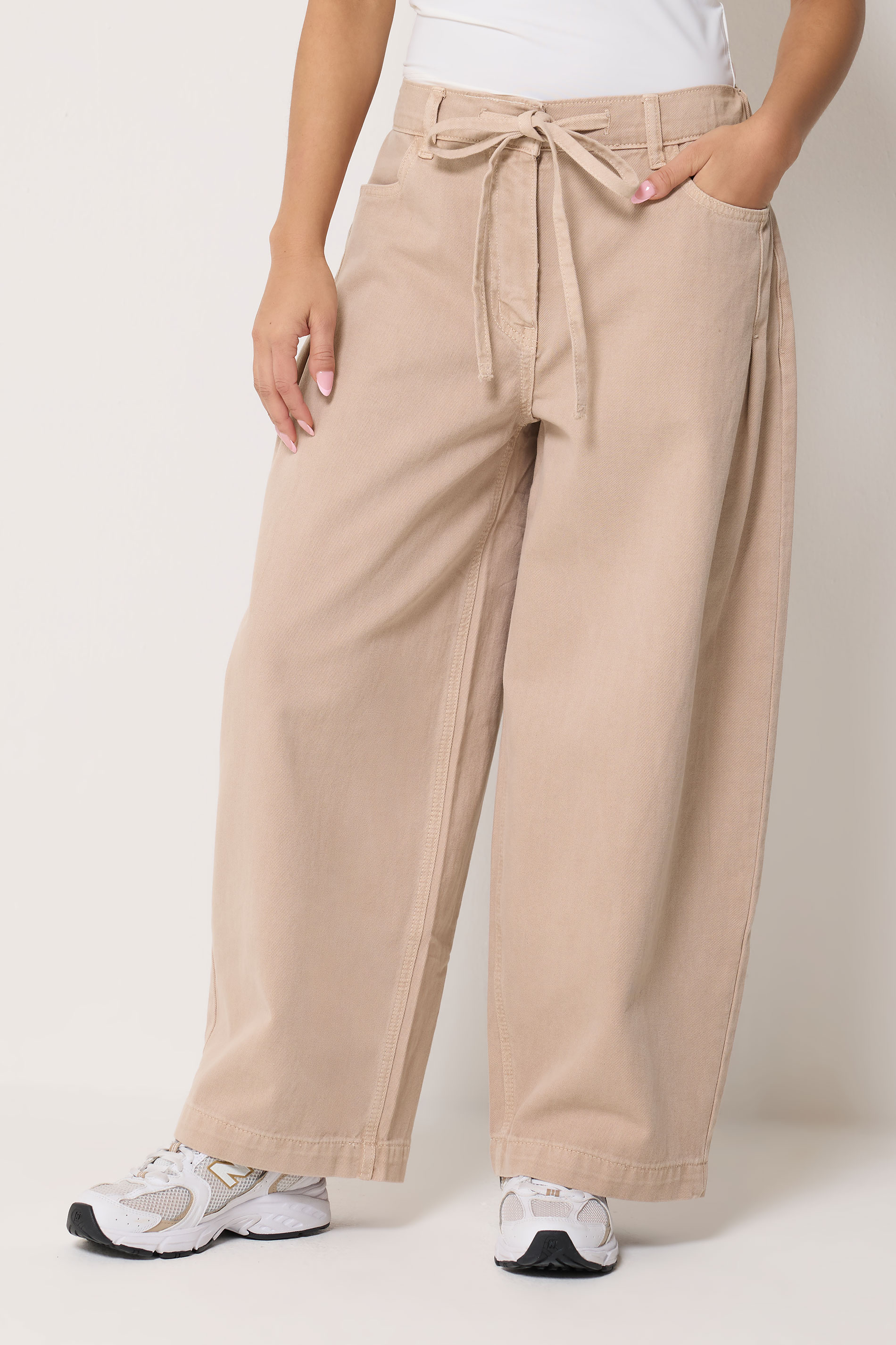 PixieGirl Petite Women's Light Pink Tie Waist Wide Leg Jeans | PixieGirl  2