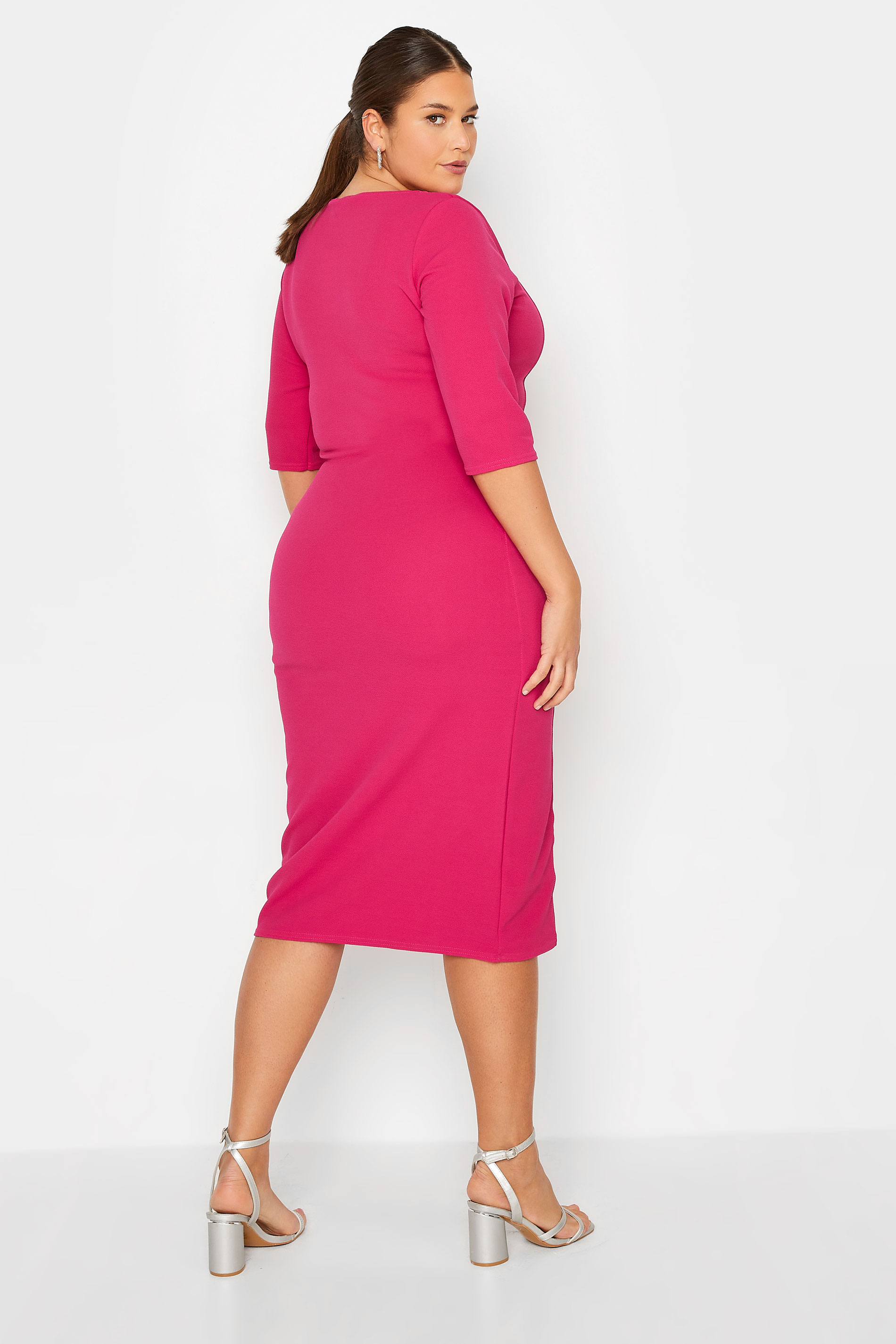 Tall Women's LTS Bright Pink Notch Neck Midi Dress | Long Tall Sally 3