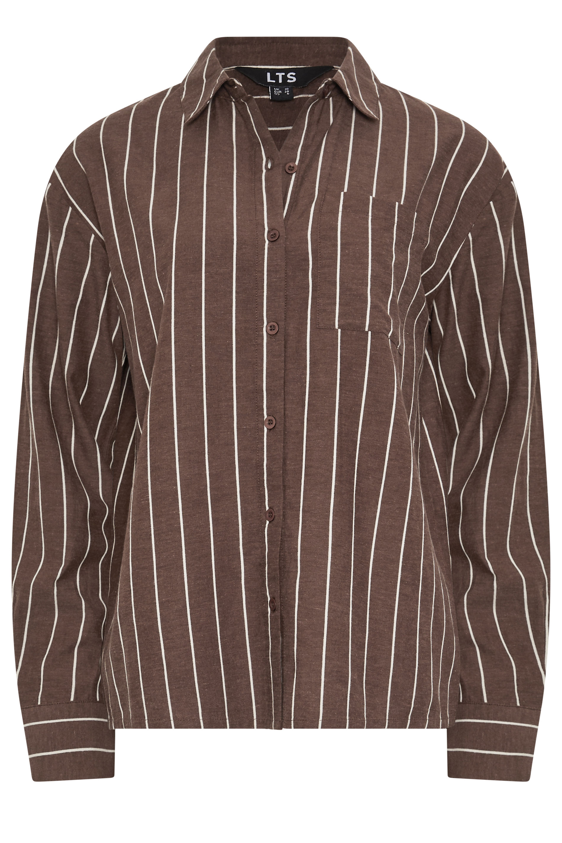 LTS Tall Women's Chocolate Brown Stripe Linen Shirt | Long Tall Sally 7