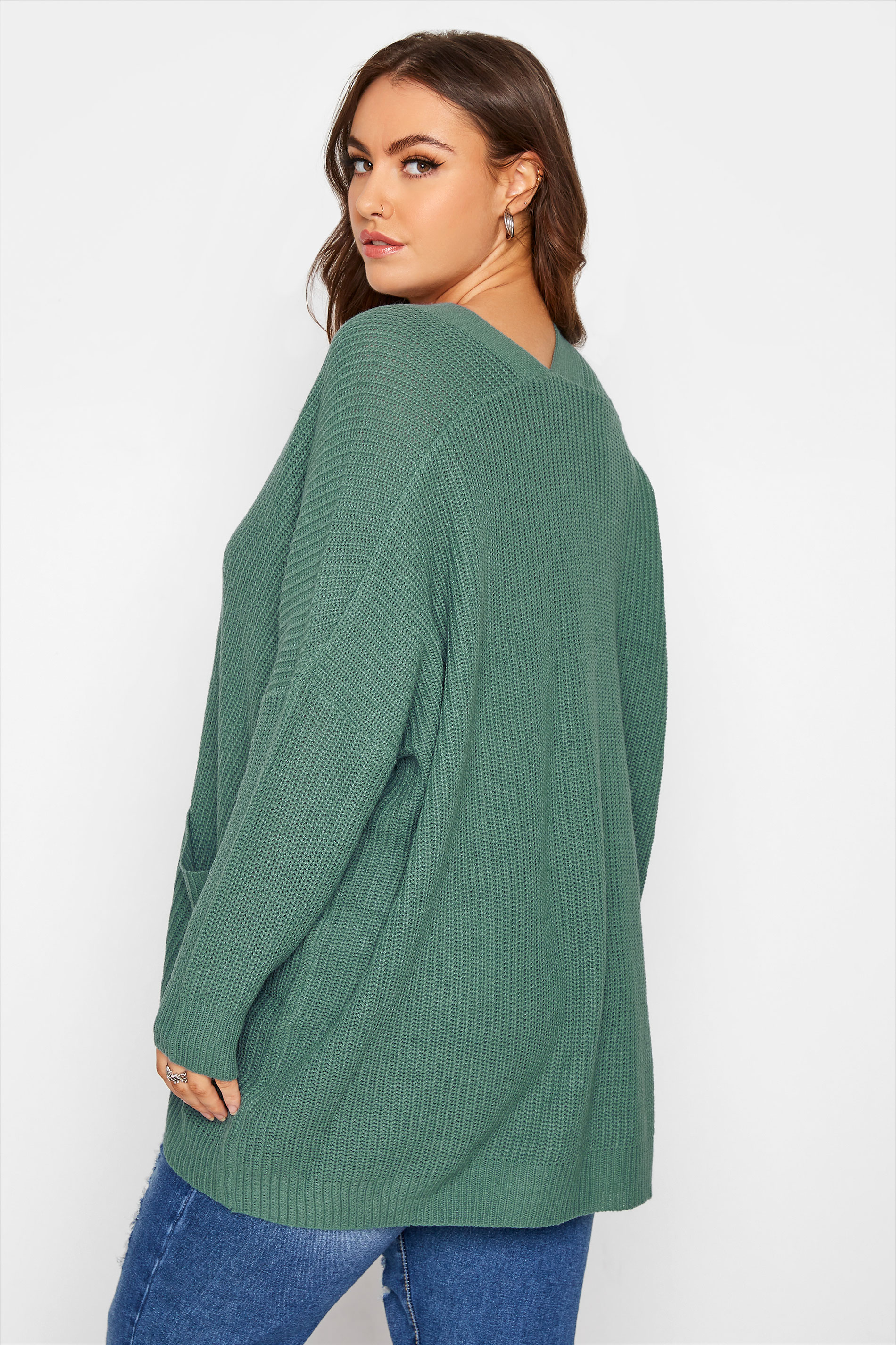 Plus Size Curve Green Button Knitted Cardigan | Yours Clothing 3