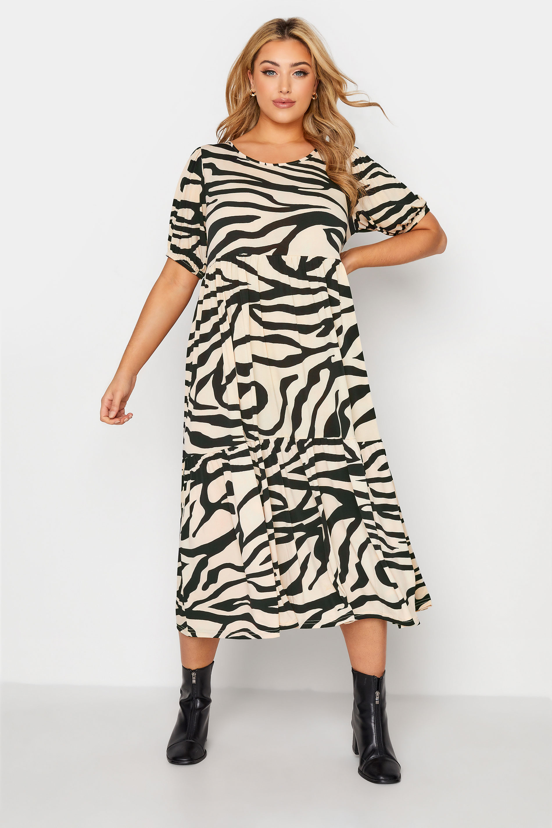 Cream Zebra Print Puff Sleeve Smock Midaxi Dress_R.jpg