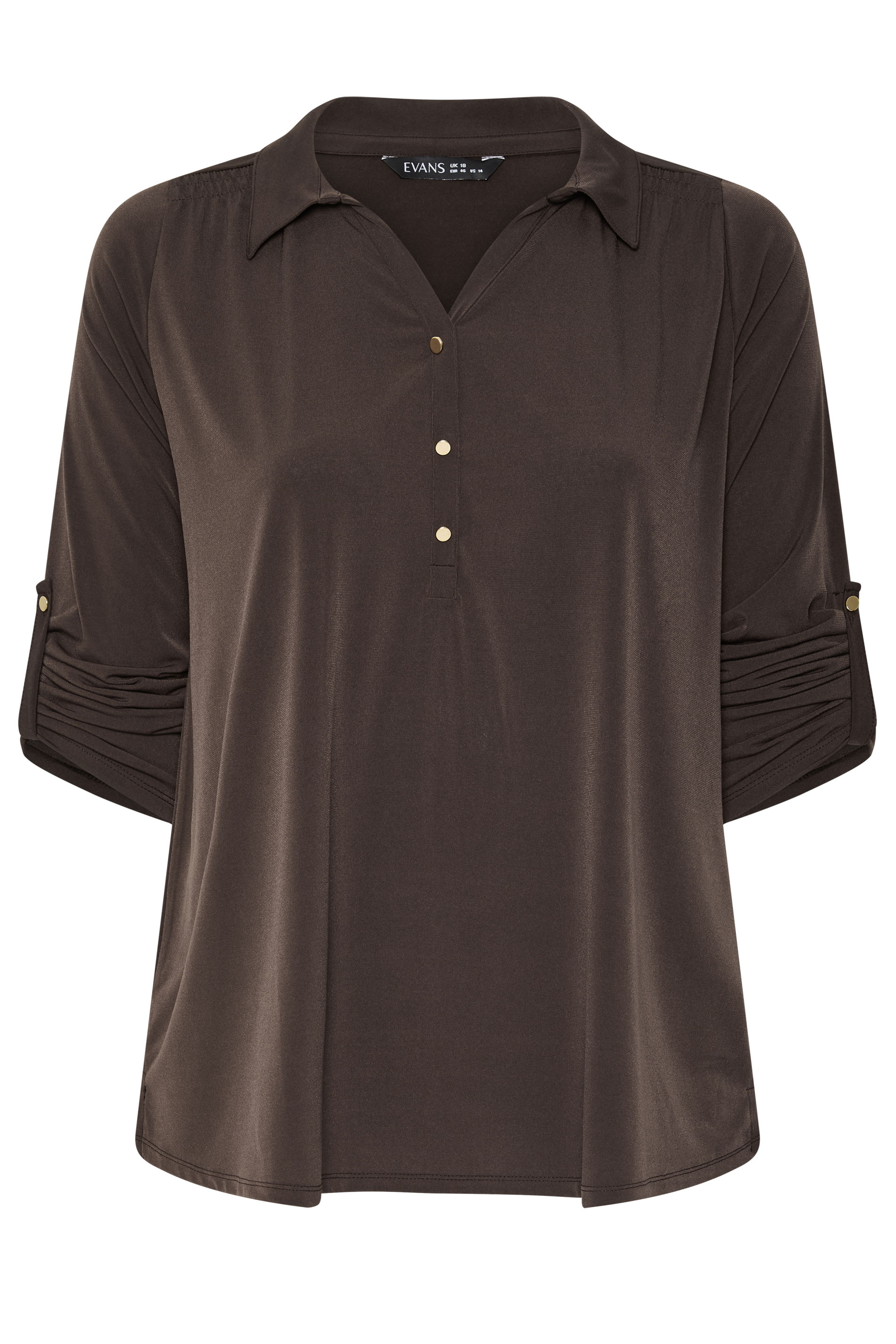 EVANS Plus Size Chocolate Brown Long Sleeve Blouse | Evans 1