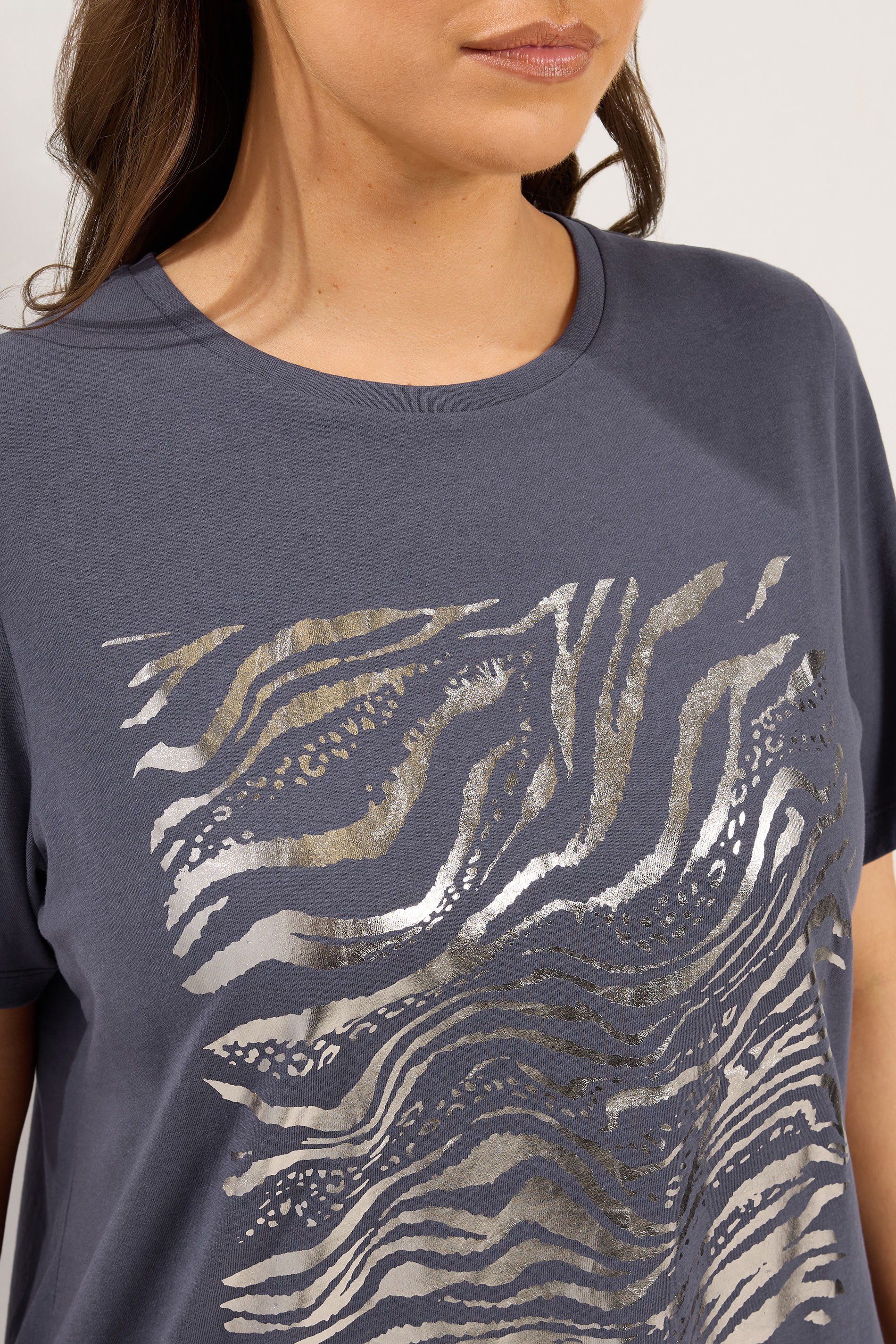 YOURS Plus Size Grey Zebra Foil T-Shirt | Yours Clothing 4