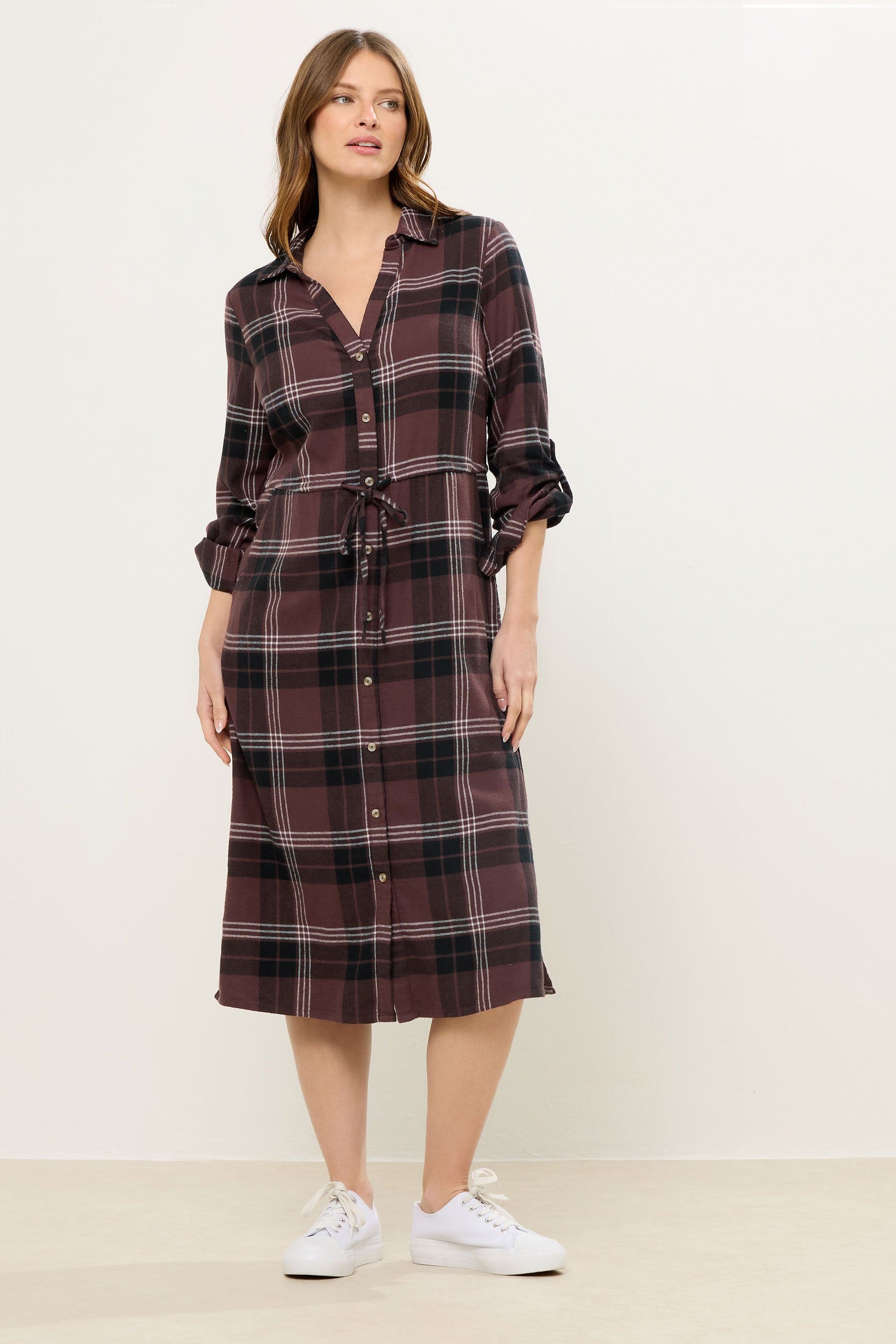 M&Co Brown Check Cotton Shirt Dress | M&Co 3