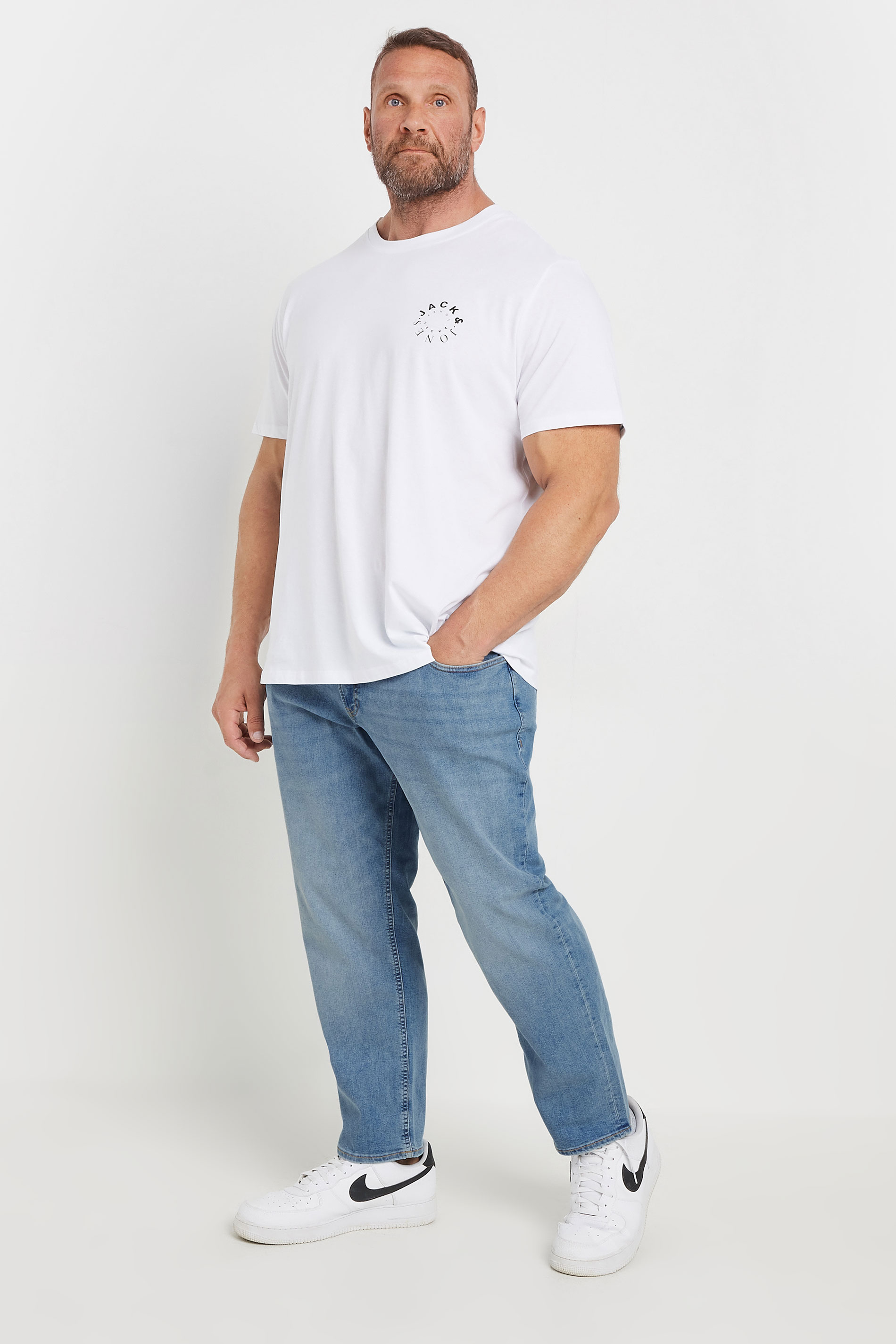 JACK & JONES Big & Tall Light Blue Denim 'Mike' Jeans | BadRhino 1