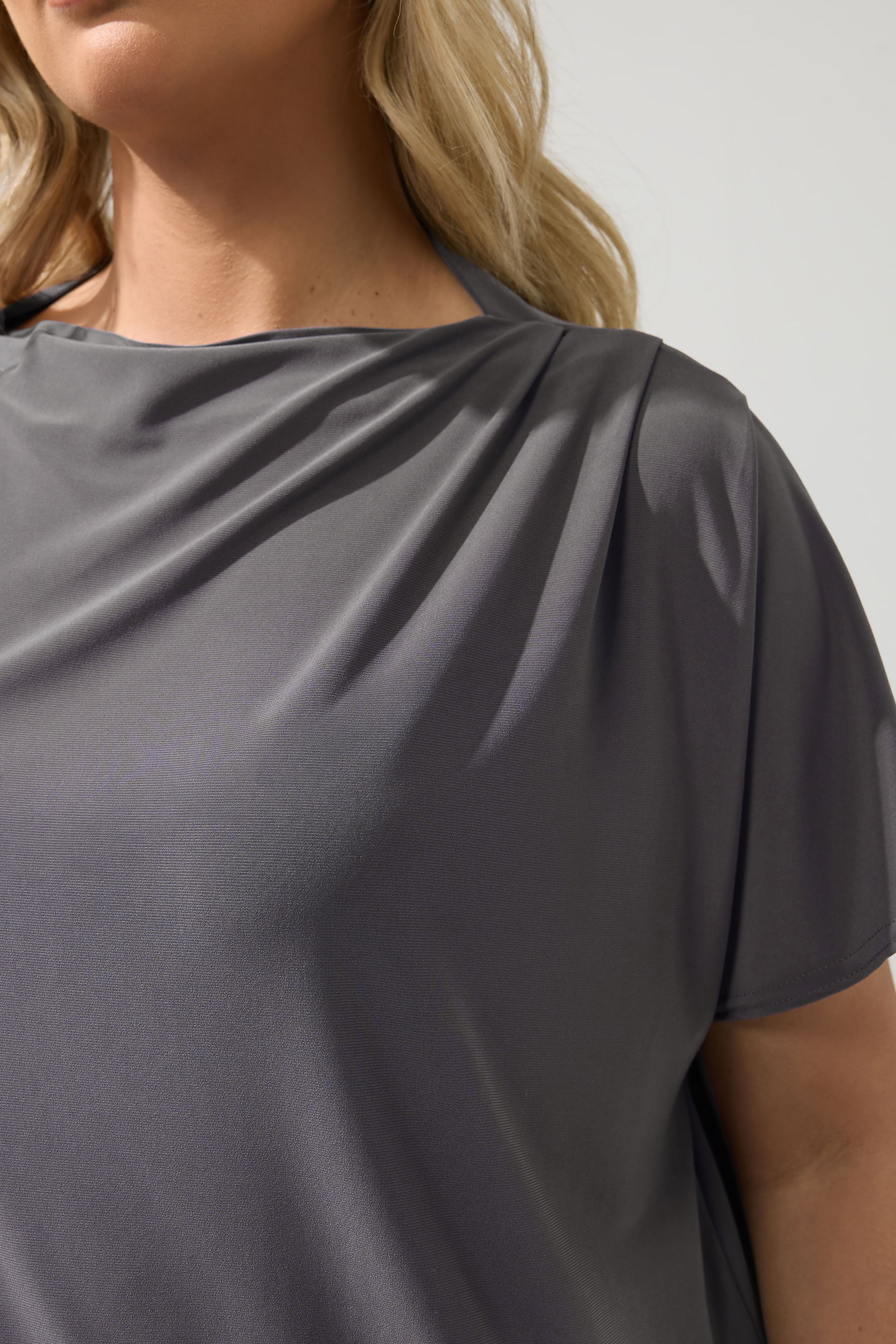 YOURS LONDON Plus Size Grey Drape Shoulder Top | Yours Clothing 4