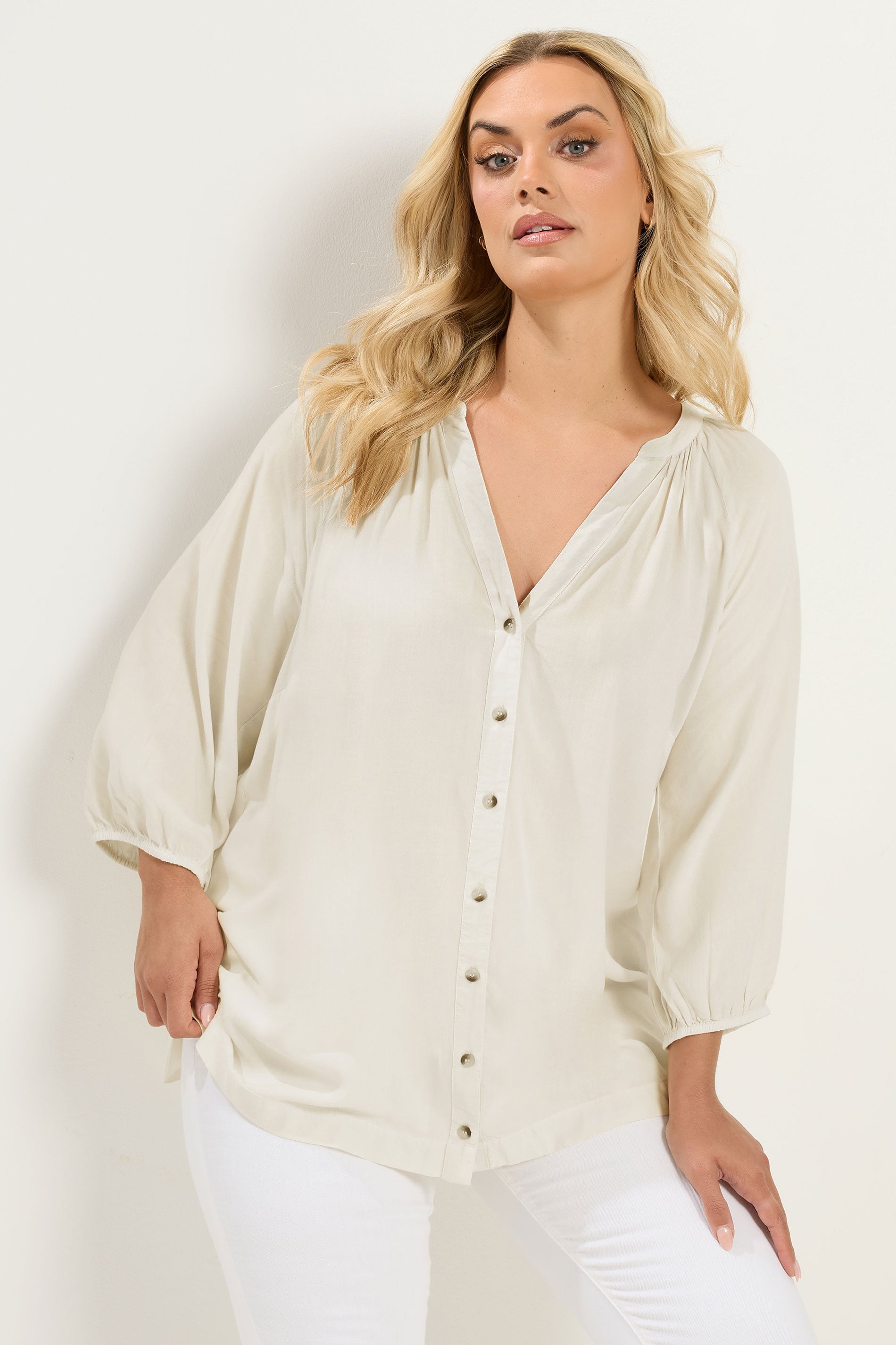 YOURS Plus Size Ivory White Chambray Blouse | Yours Clothing 3