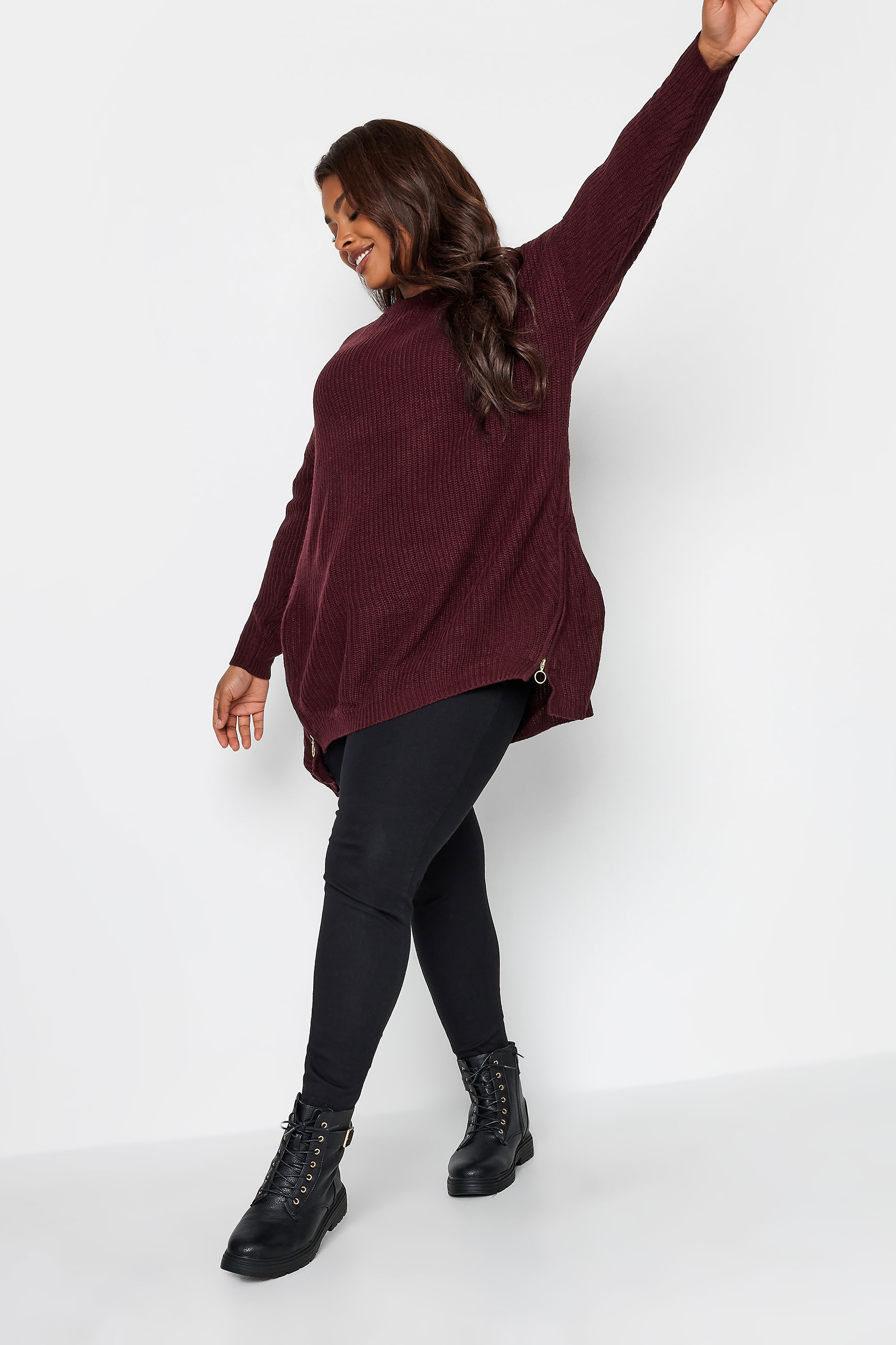 YOURS Plus Size Berry Red Side Zip Knitted Jumper | Yours Clothing 3