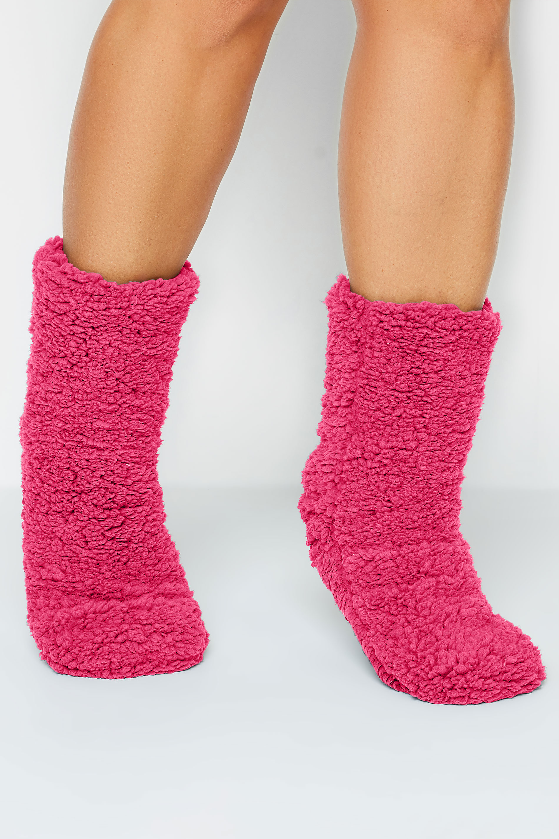 Pink Fluffy Slipper Socks | Yours Clothing  2
