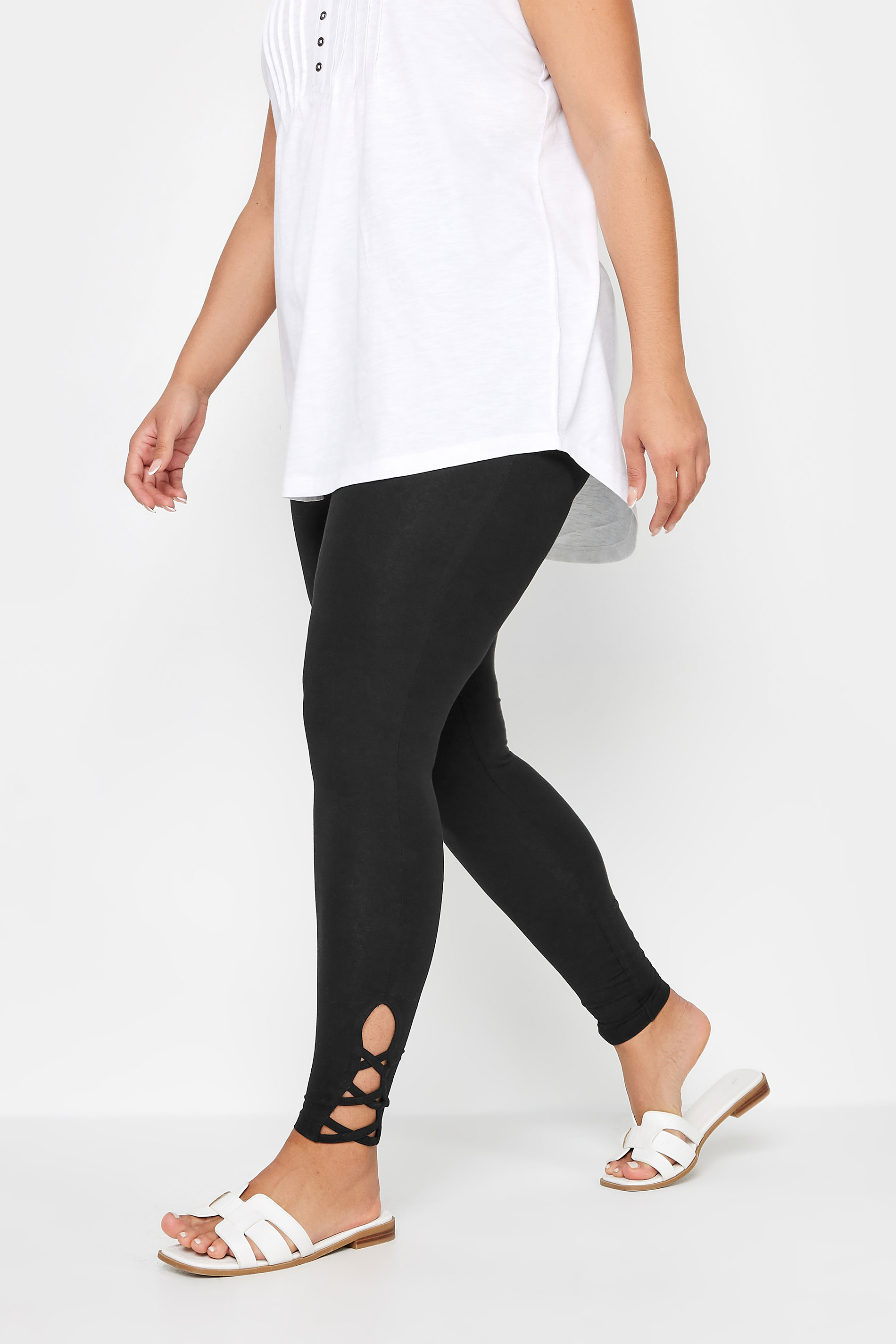 YOURS Plus Size Black Cut Out Leggings | Yours Clothing 1