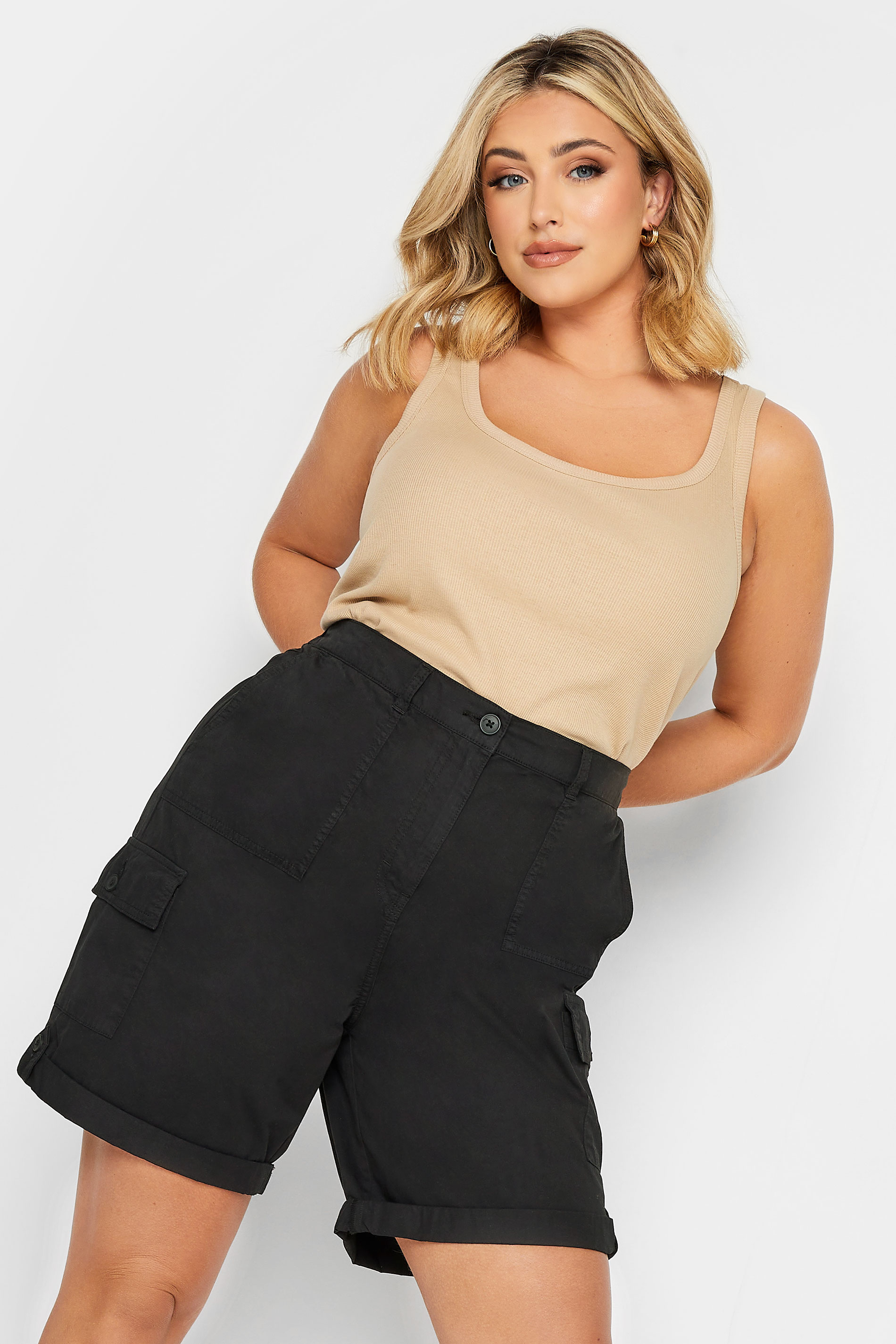 YOURS Plus Size Black Cargo Chino Shorts | Yours Clothing 2