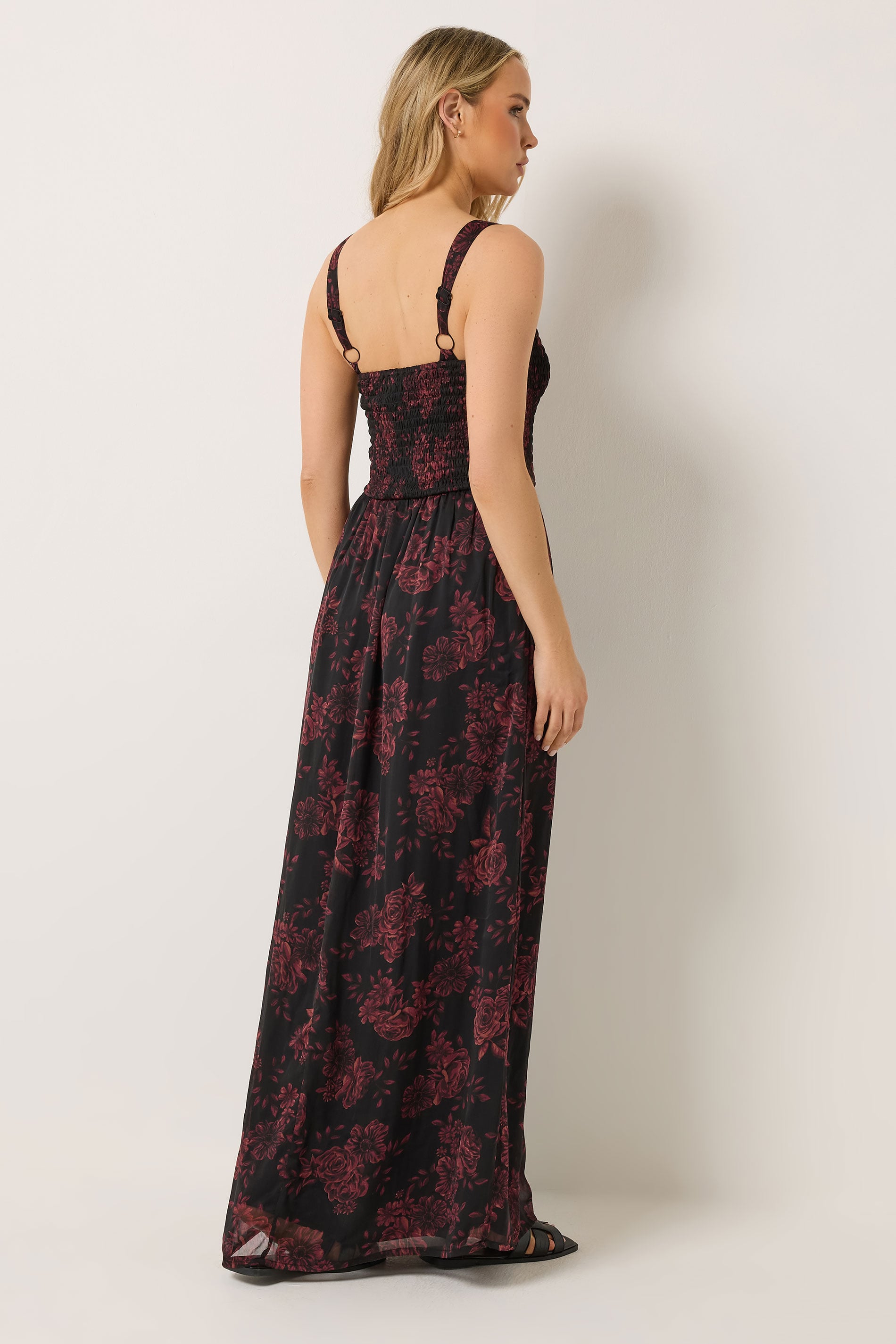 LTS Tall Women's Black & Red Rose Shirred Maxi Dress | Long Tall Sally 5