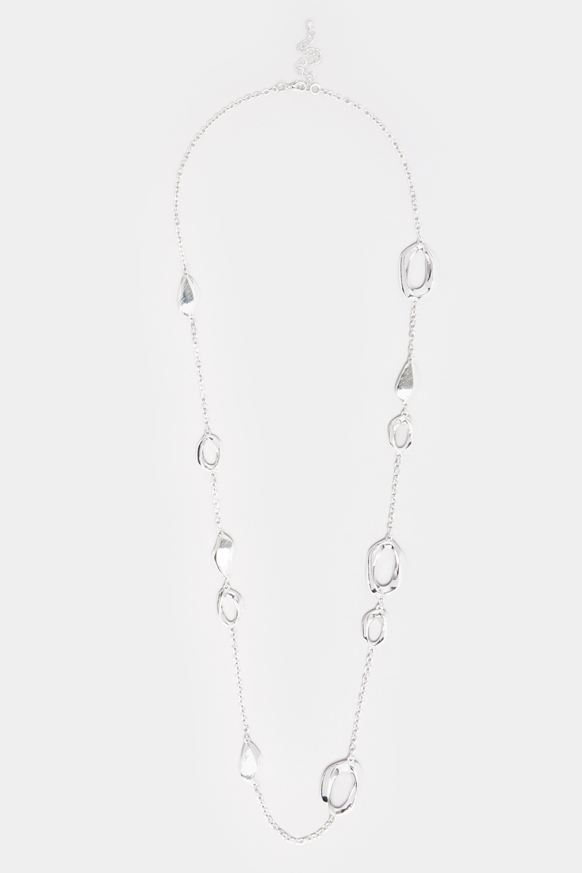 Silver Long Hoop Link Necklace | Yours Clothing 2