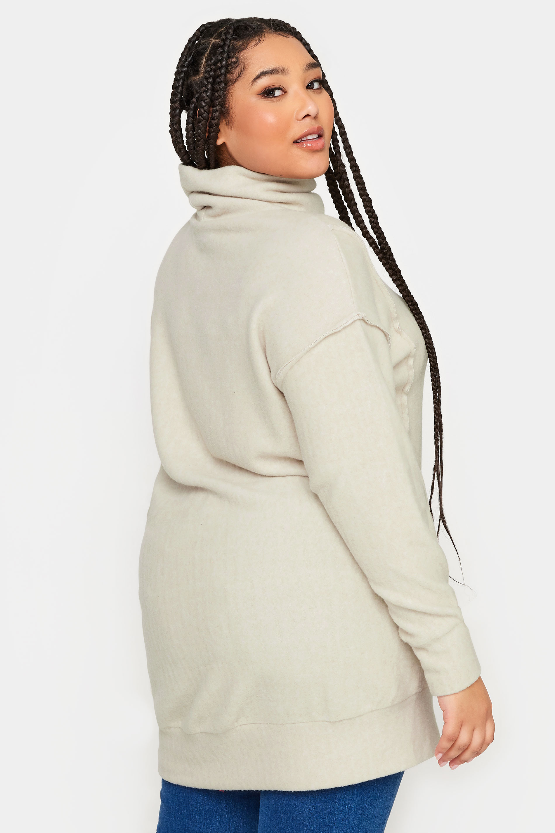 YOURS LUXURY Plus Size Cream Soft Touch Turtle Neck Jumper | Yours Clothing 3