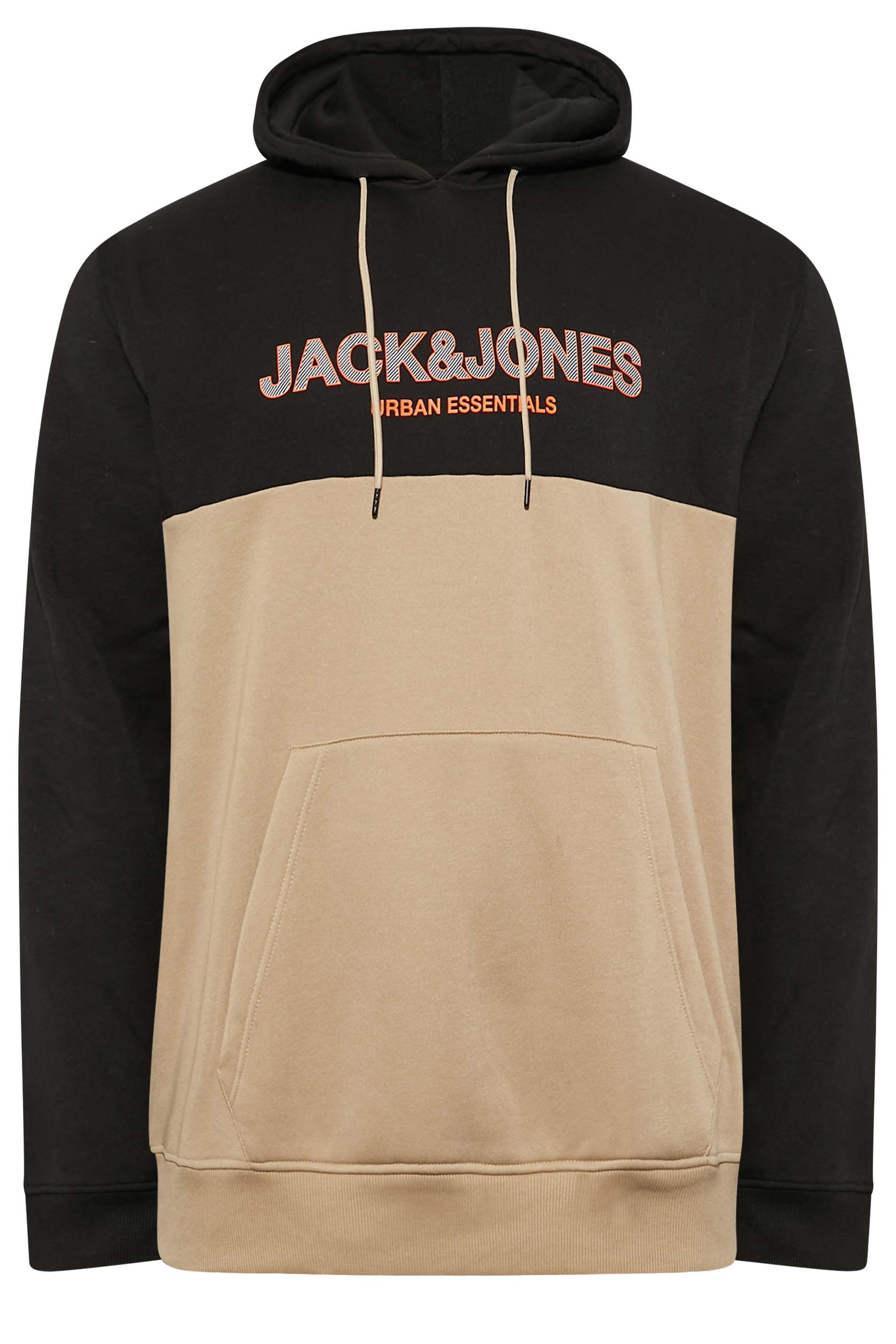 JACK & JONES Big & Tall Black & Beige Brown Colour Block Hoodie | BadRhino 3