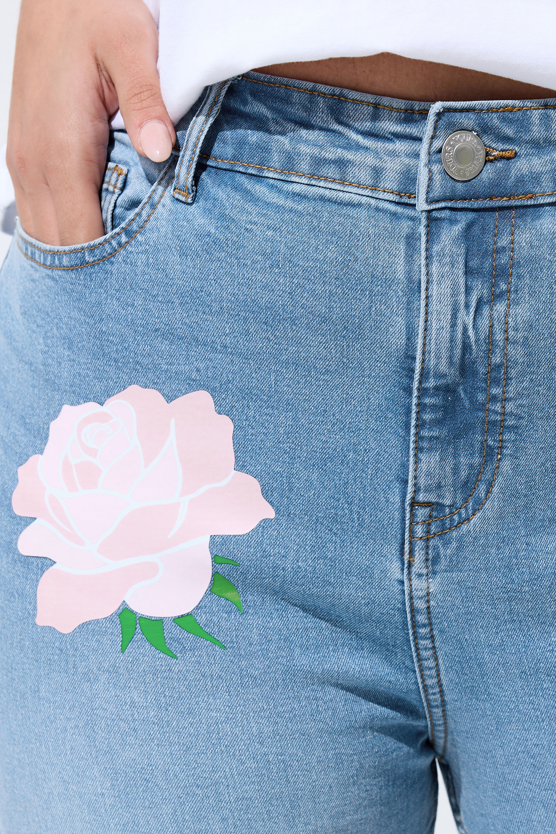 LIMITED COLLECTION Plus Size Blue Rose Printed Jeans | Yours Clothing 6