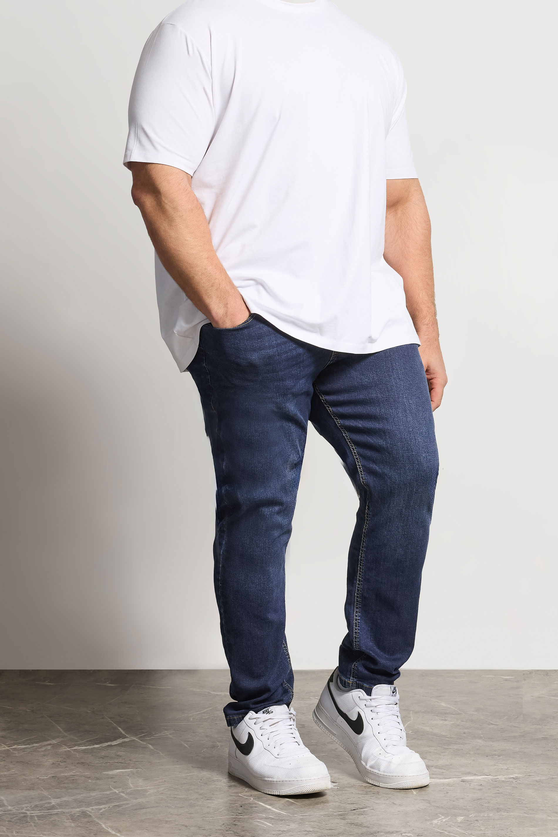D555 Big & Tall Blue Blue Tapered Stretch Jeans | BadRhino 3