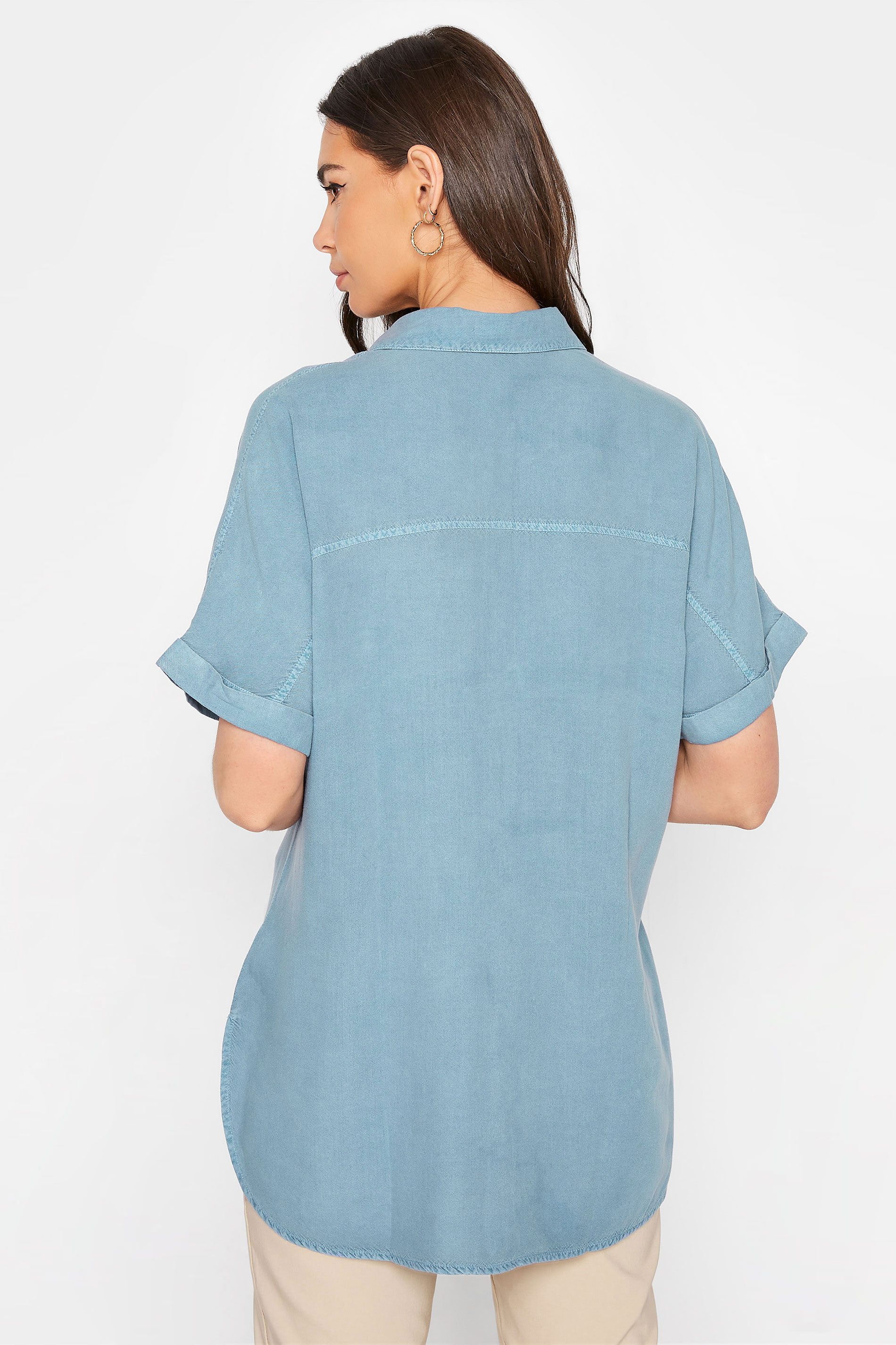 LTS Tall Women's Blue Short Sleeve Denim Shirt | Long Tall Sally 3