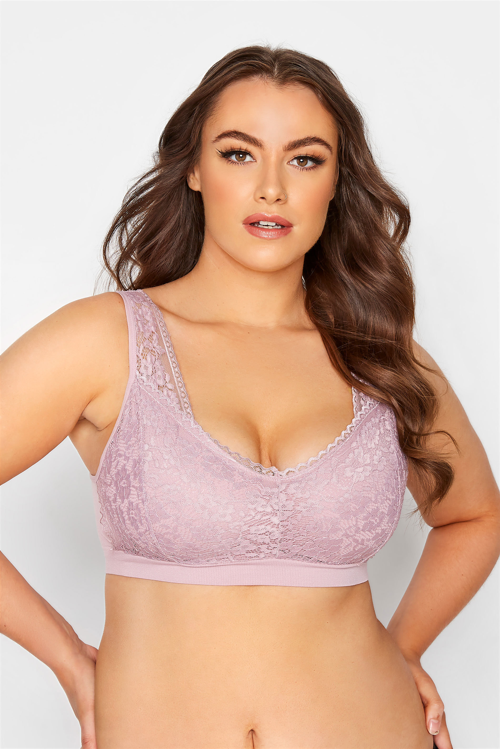 Curve Pink Seamless Lace Padded Non-Wired Bralette 1