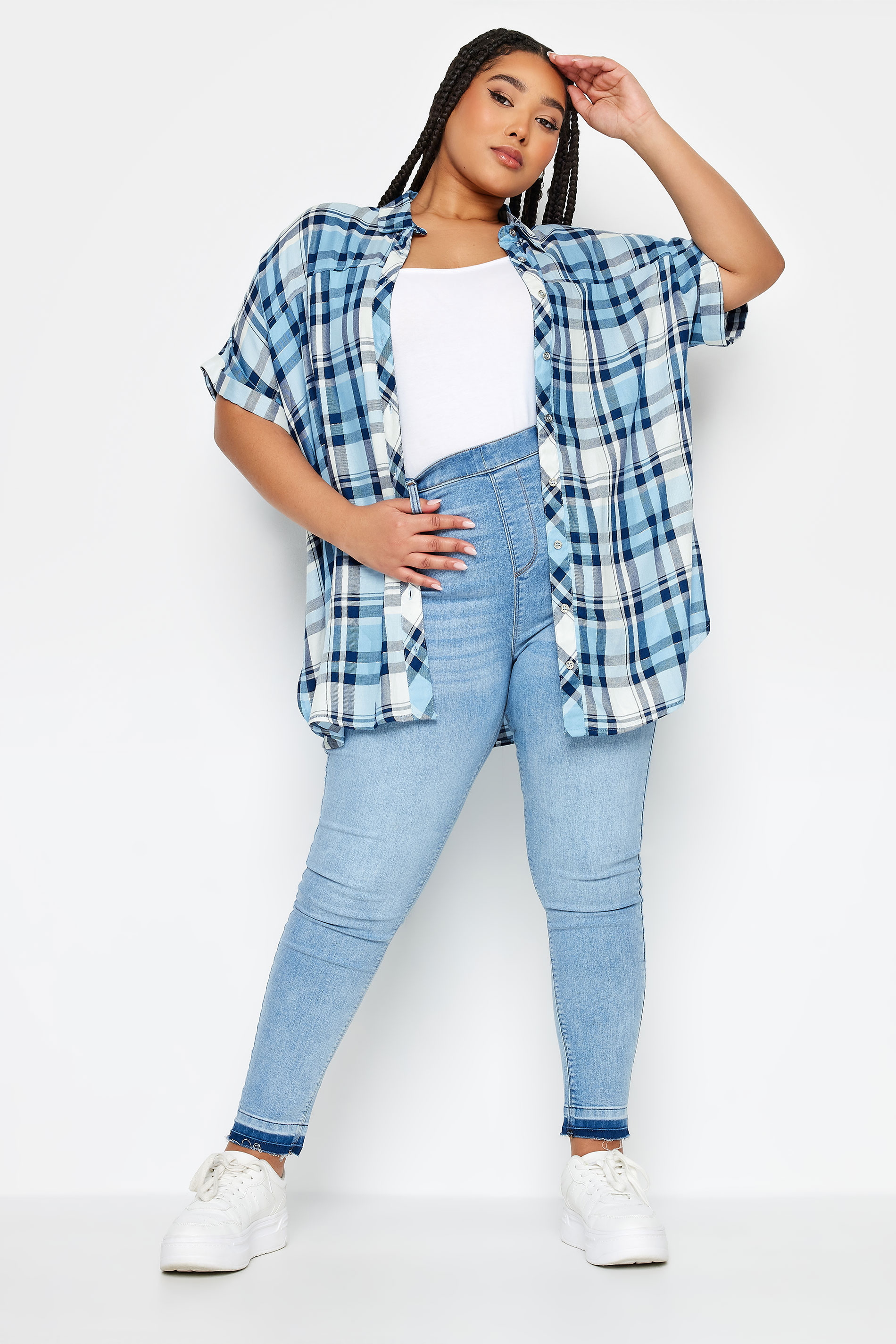 YOURS Plus Size Blue Check Print Shirt | Yours Clothing 3