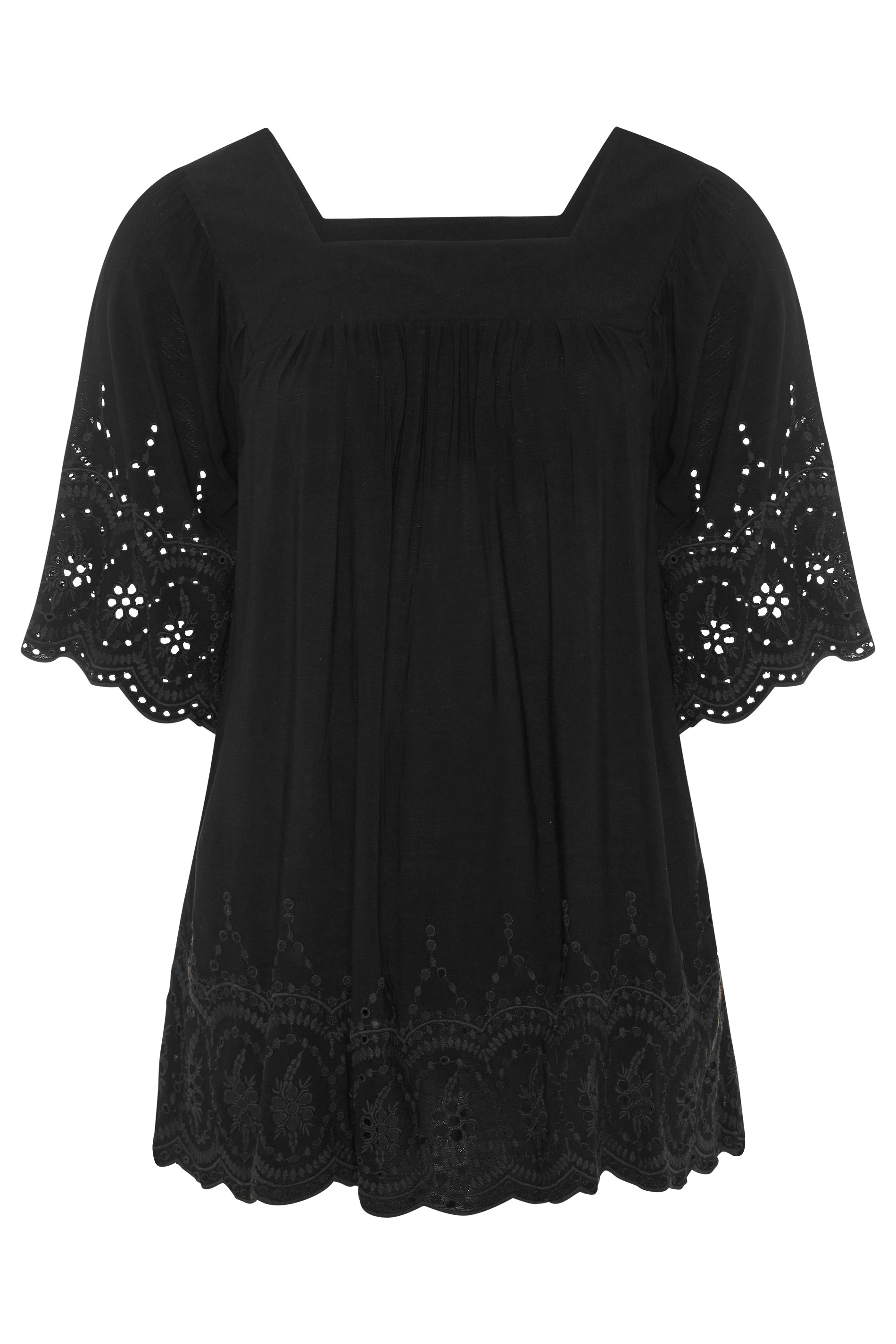 Black Broderie Anglaise Milkmaid Top | Yours Clothing