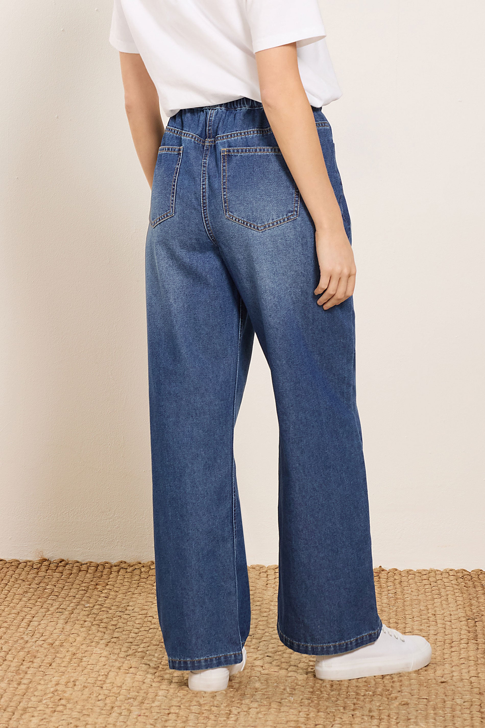 M&Co Blue Midwash Tie Waist Wide Leg Jeans | M&Co 2