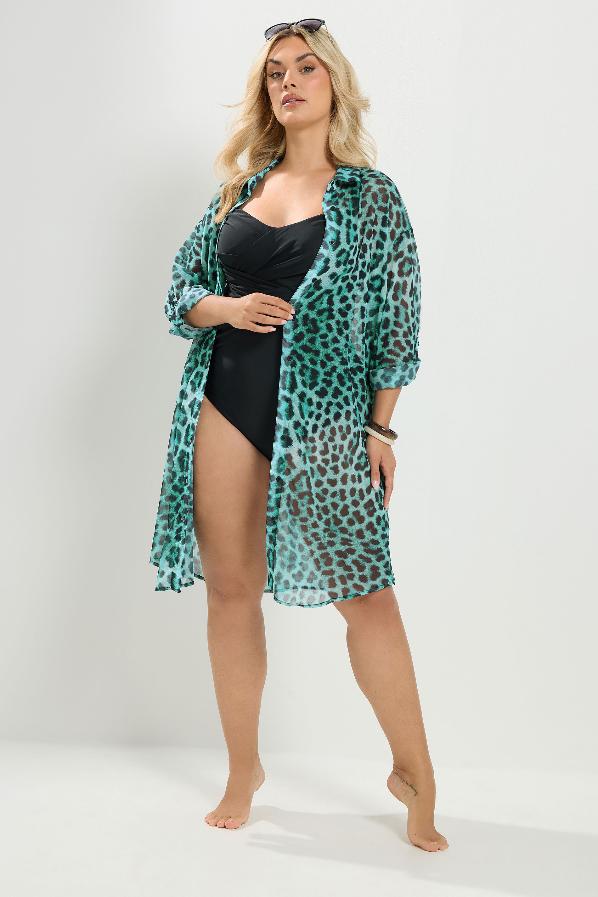 YOURS Plus Size Blue Leopard Print Cover Up | Yours Clothing 1