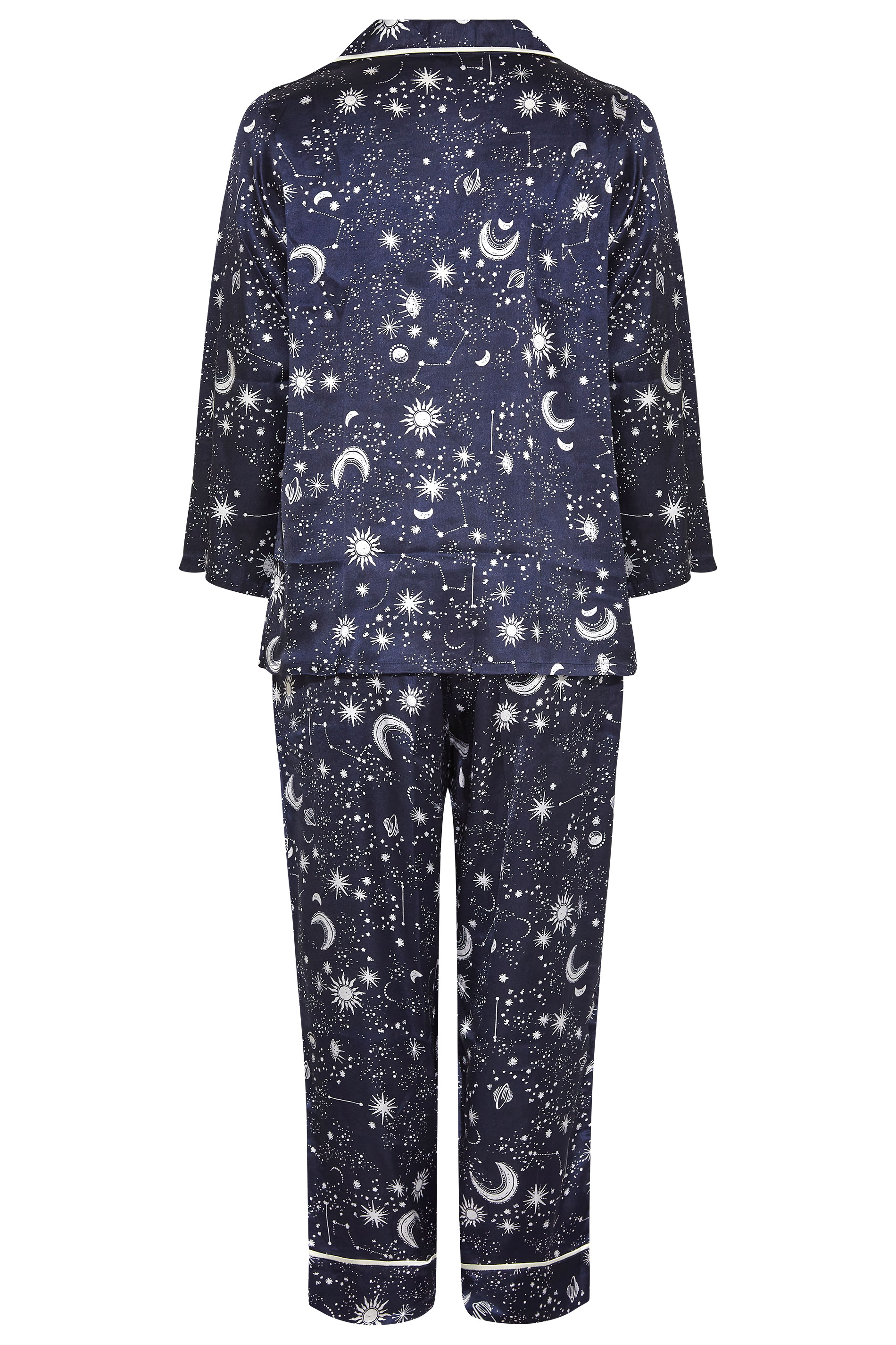 Lijkenhuis Pef kapsel Plus Size Navy Blue Cosmic Print Satin Pyjama Set | Yours Clothing