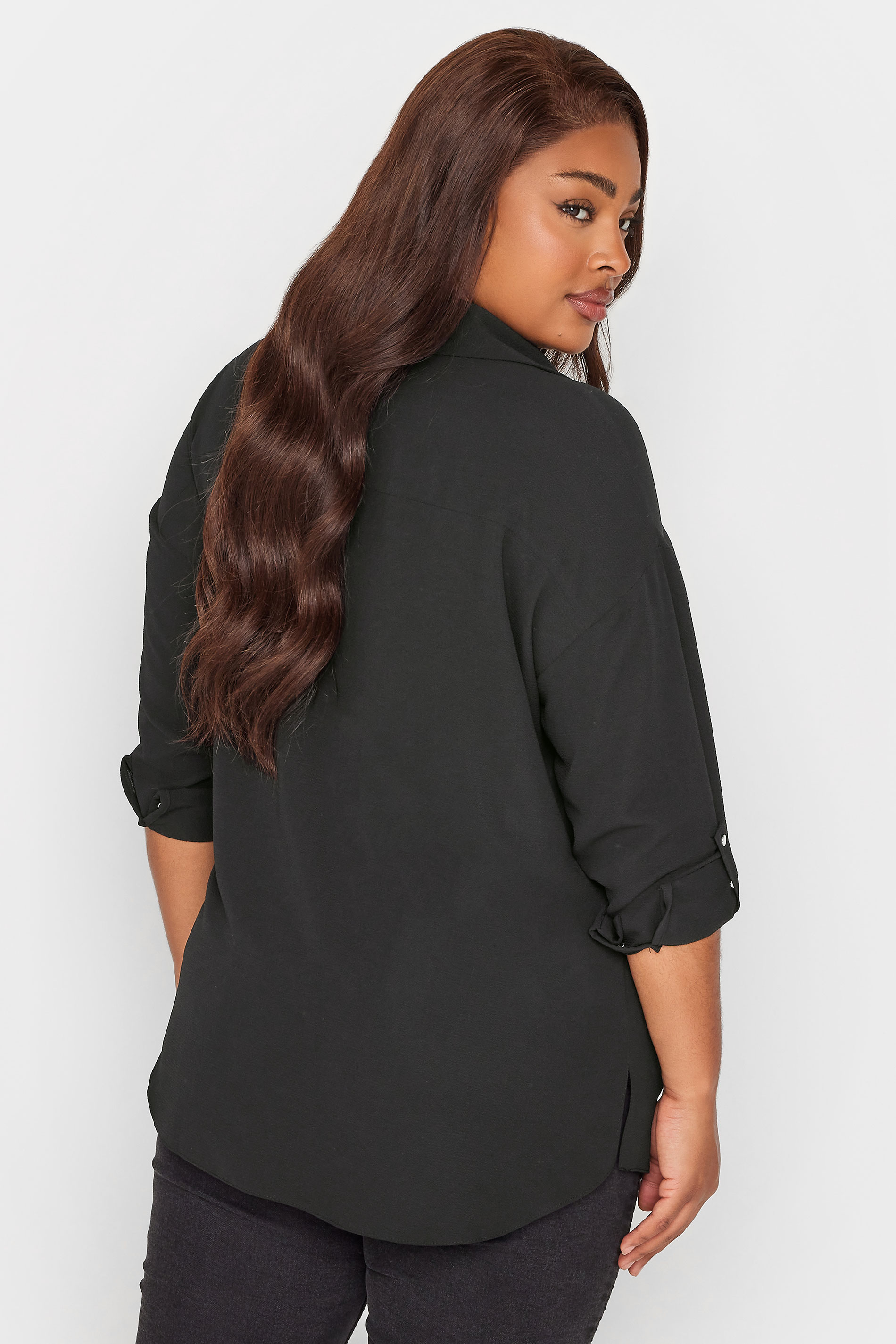 YOURS Plus Size Black Half Placket Collared Blouse | Yours Clothing 3