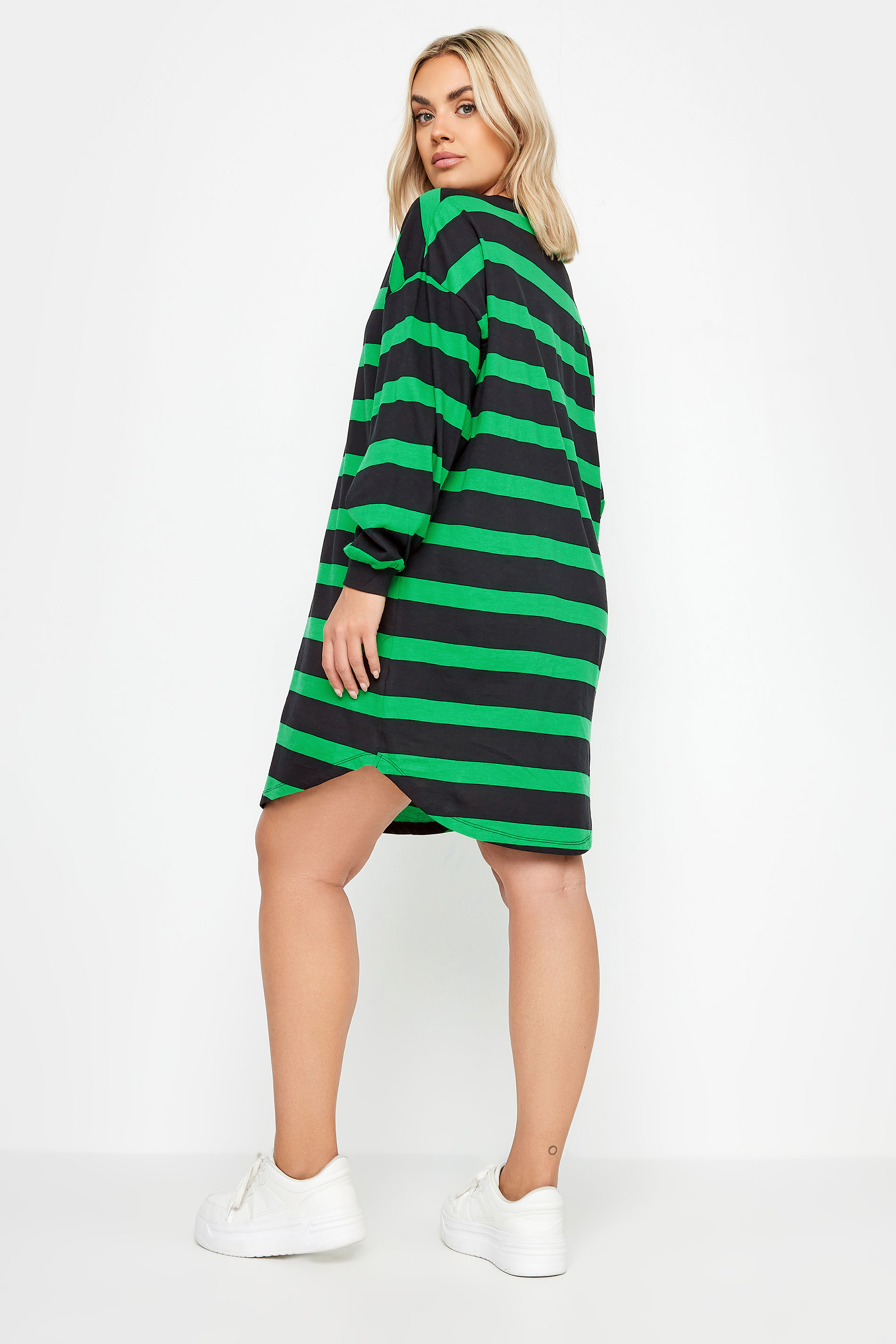 YOURS Plus Size Black & Green Oversized Stripe Tunic Dress | Yours Clothing 3