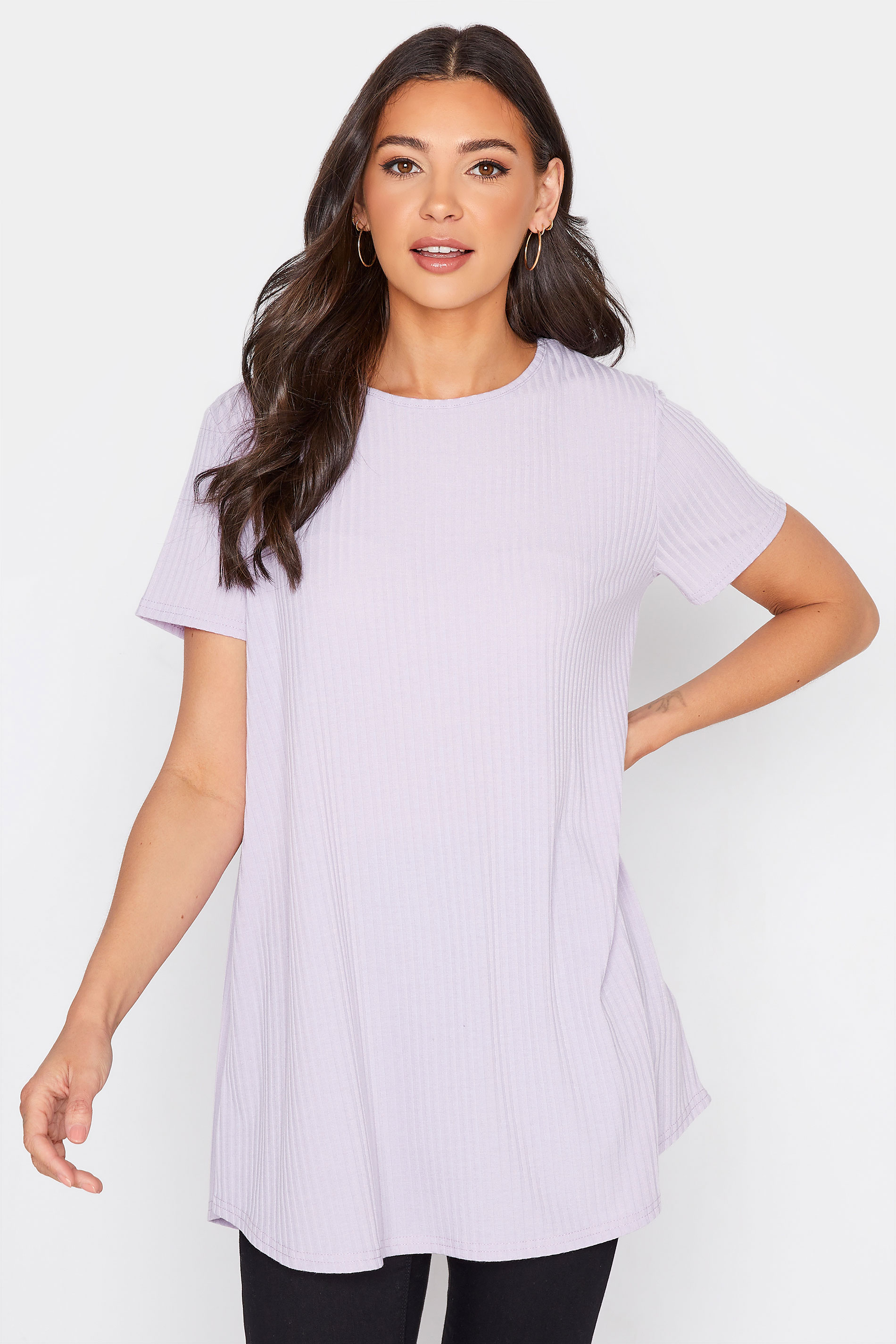 LTS Tall Lilac Purple Short Sleeve Ribbed Swing Top 1