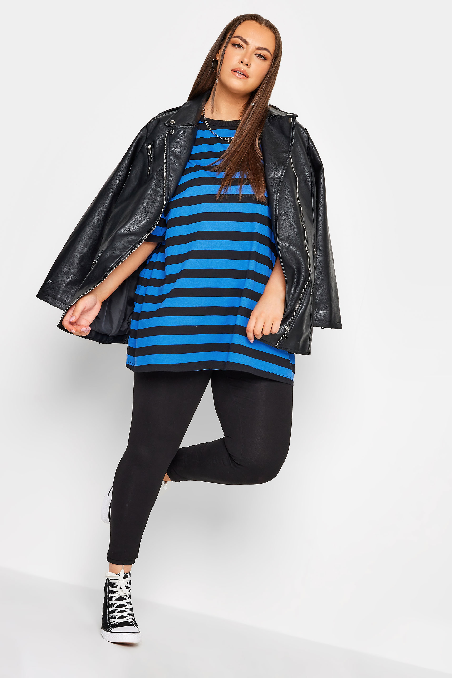 YOURS Plus Size Curve Blue Stripe Oversized Boxy T-Shirt | Yours Clothing  2