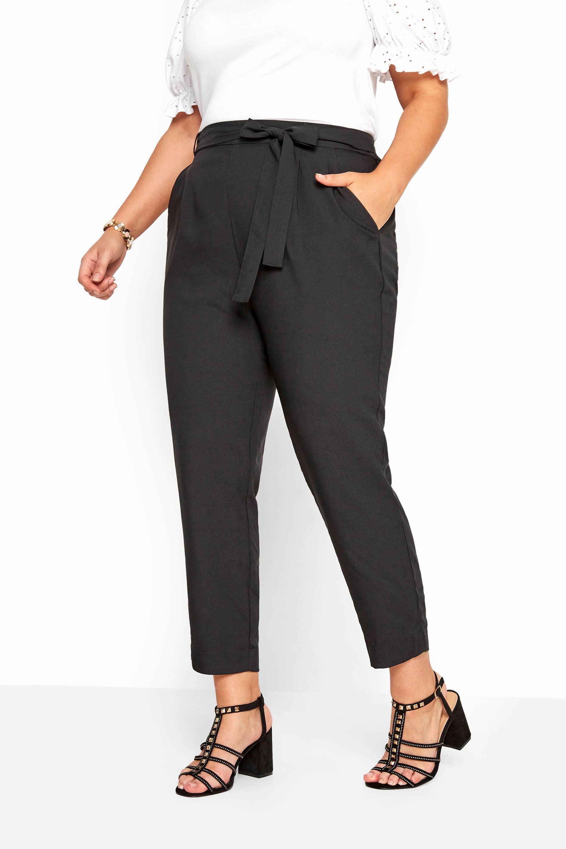 Plus Size Black Crepe Tapered Trousers | Sizes 16 to 36 | Yours Clothing