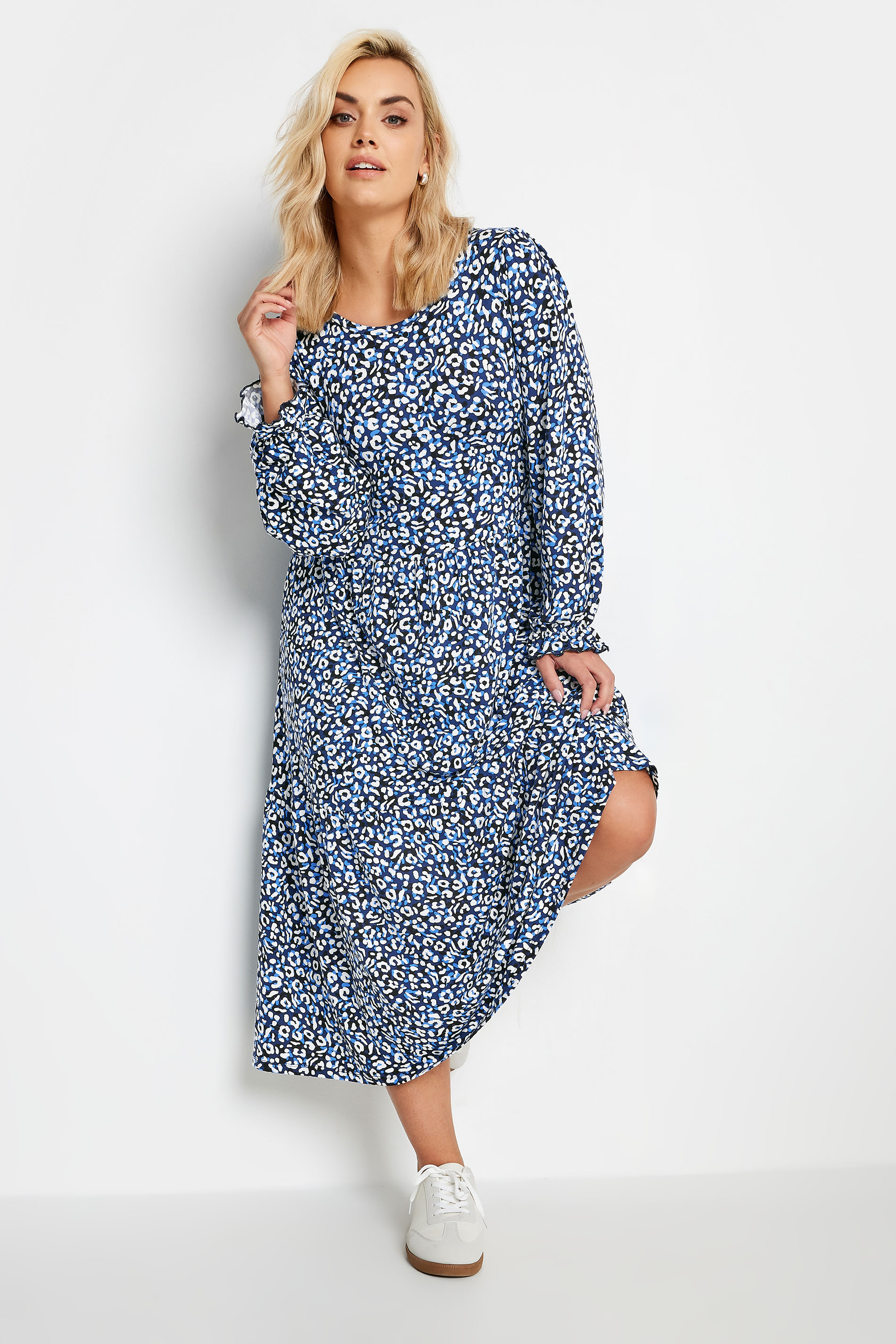 YOURS Plus Size Blue Leopard Print Midaxi Dress | Yours Clothing 1