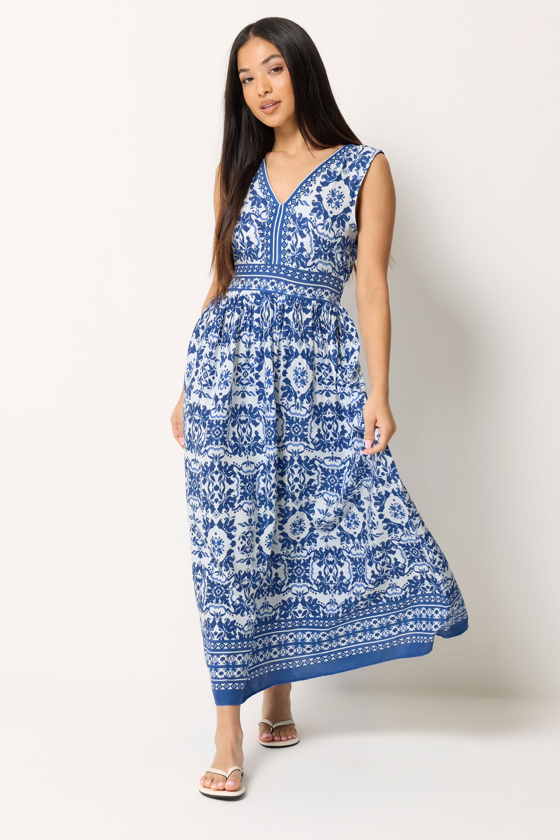 M&Co Petite Blue & White Paisley Tiered Maxi Dress | M&Co 3