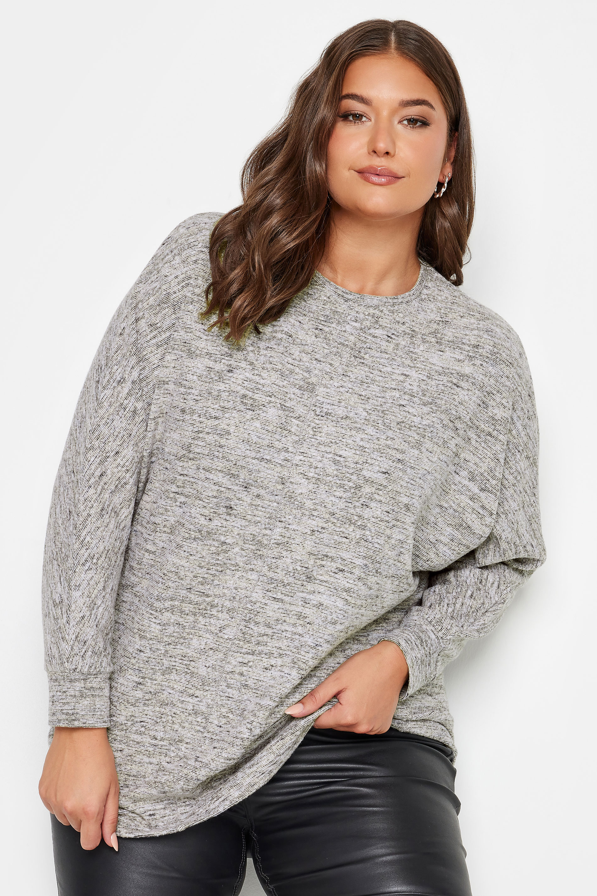 YOURS LUXURY Plus Size Grey Marl Soft Touch Jumper | Yours Clothing 1