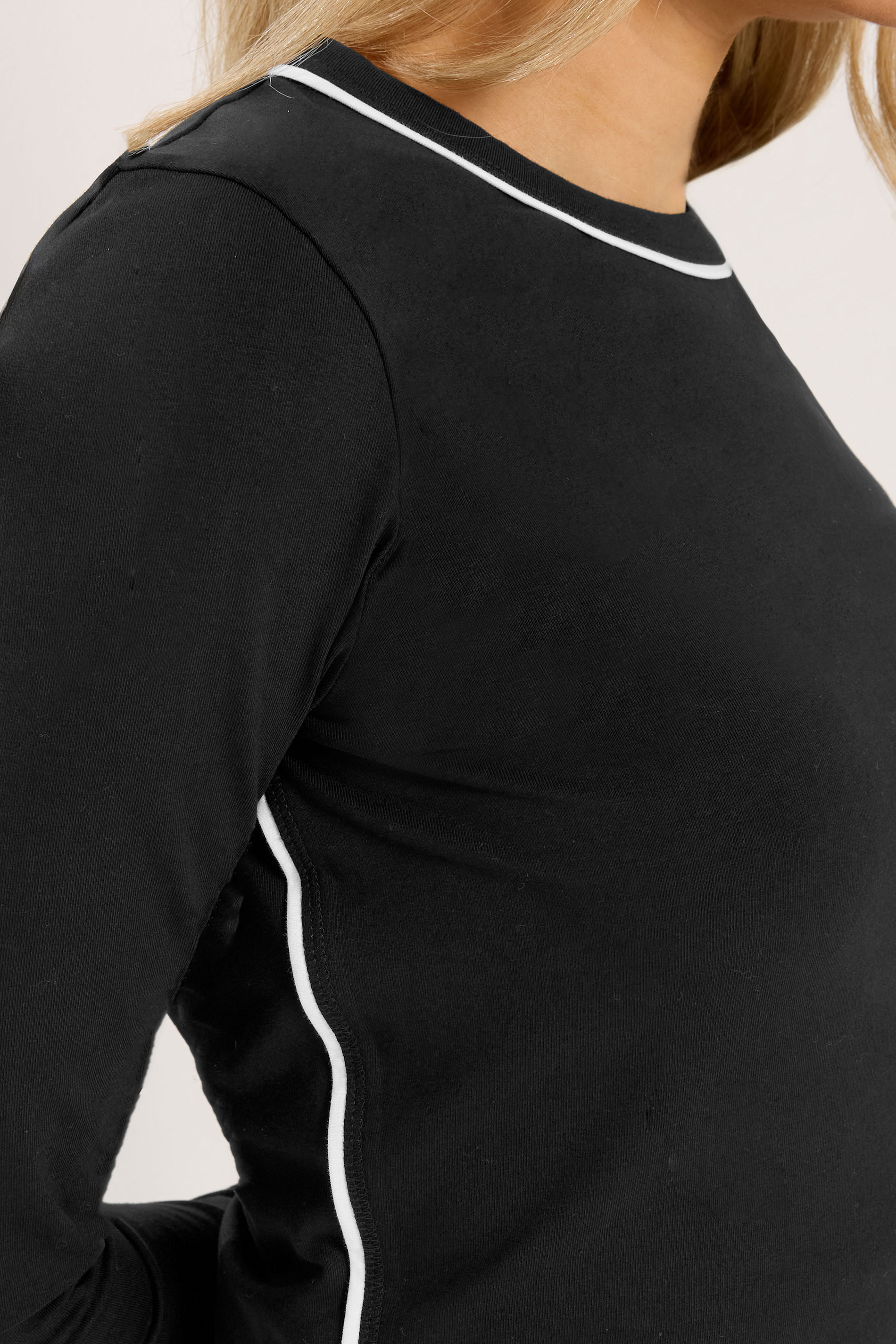 LTS Tall Set Women's Black Cotton Active Piped Long Sleeve Top & Leggings | Long Tall Sally 5