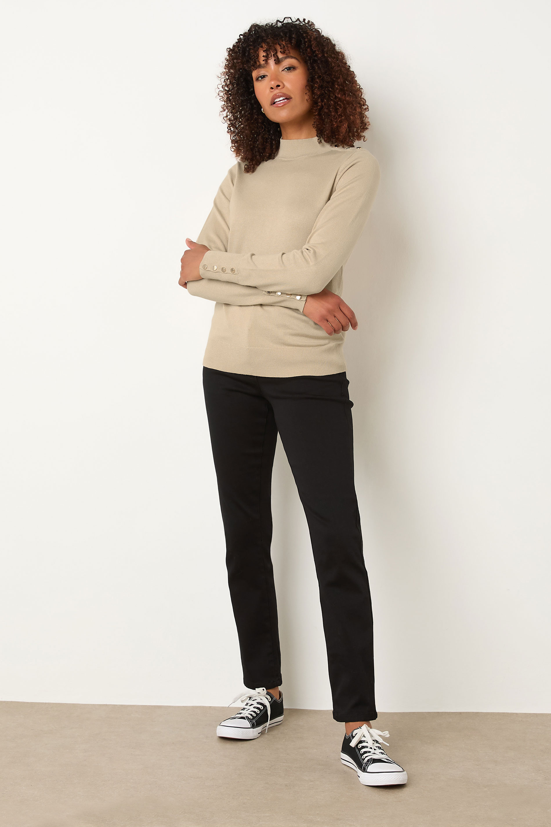 M&Co Natural Brown Button Turtle Neck Jumper | BadRhino 2