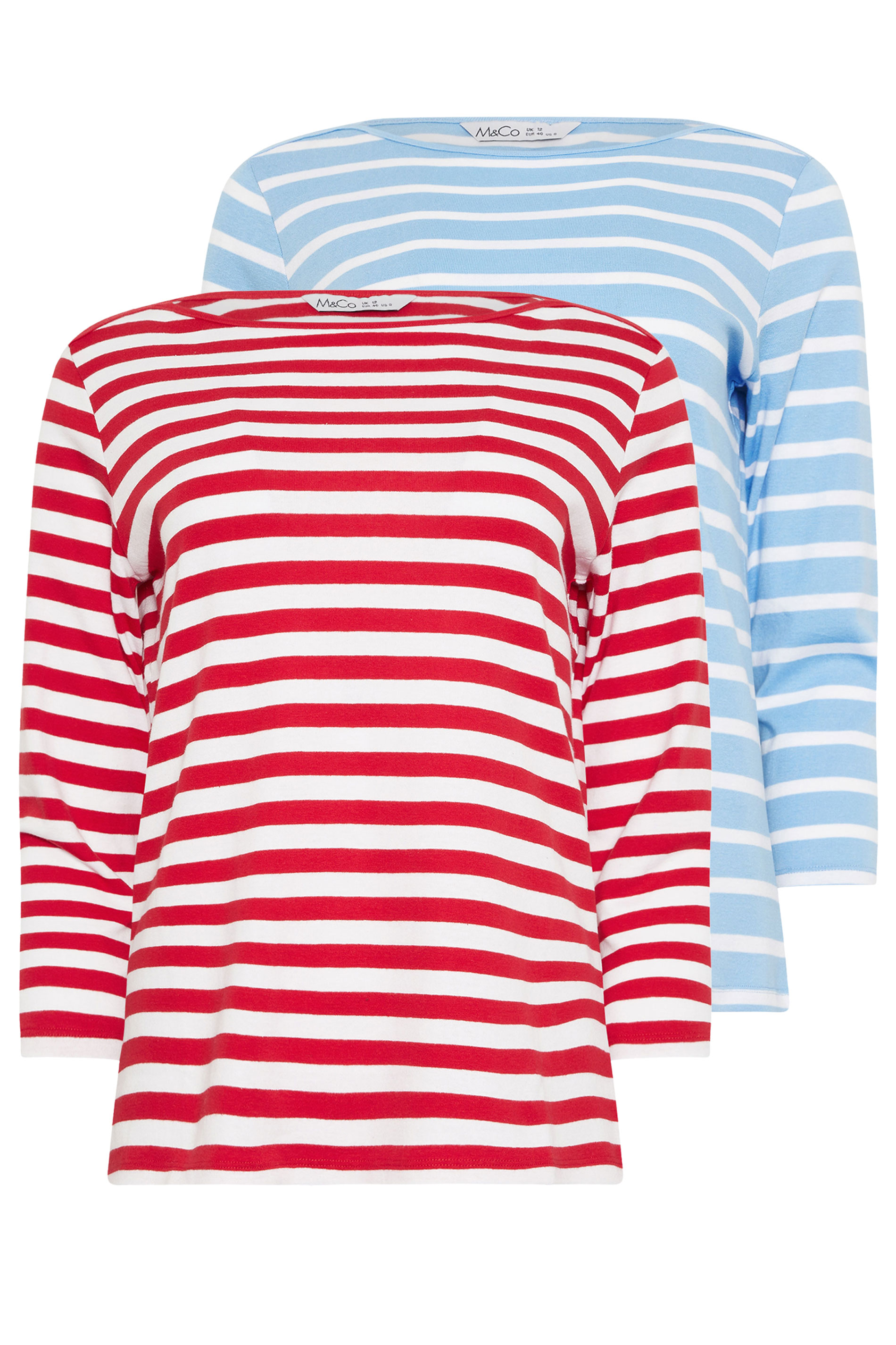 M&Co 2 PACK Red & Blue Stripe Slash Neck Tops | M&Co 7