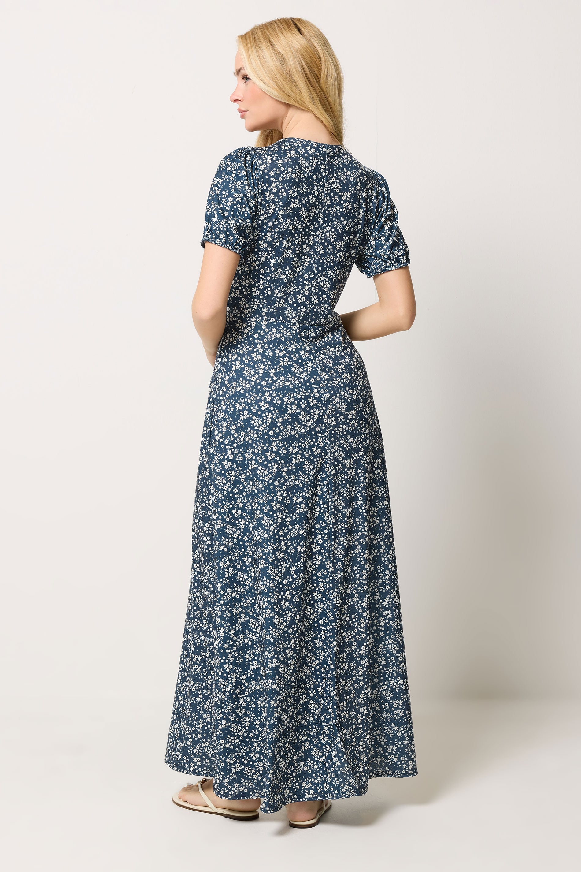 M&Co Navy Blue Ditsy Floral Print Wrap Dress | M&Co 2